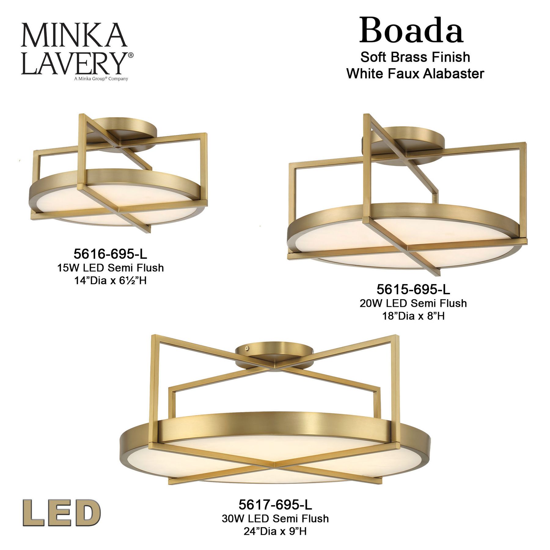 Minka-Lavery Boada 1-Light LED Soft Brass Semi-Flush Mount