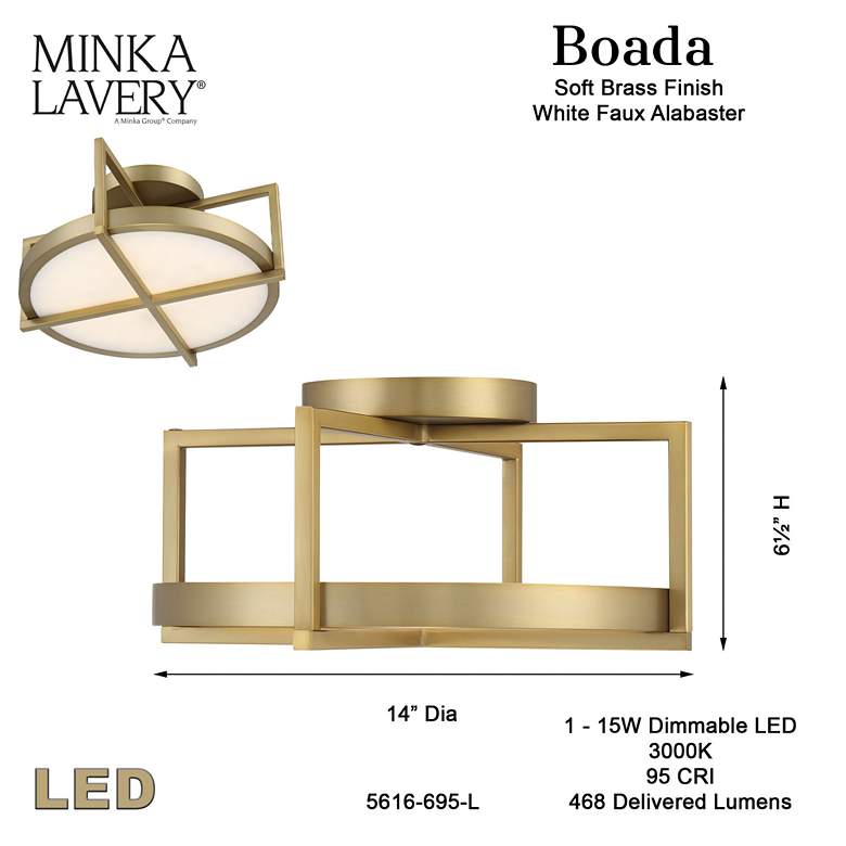 Image 3 Minka-Lavery Boada 14-inch Soft Brass Semi Flush Mount more views