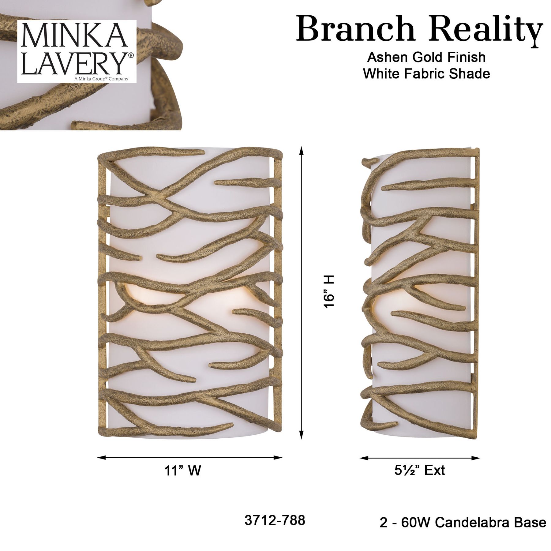 Thumbnail4 of Minka Lavery Branch Reality 2-Light Ashen Gold Wall Sconce with White Shade more views