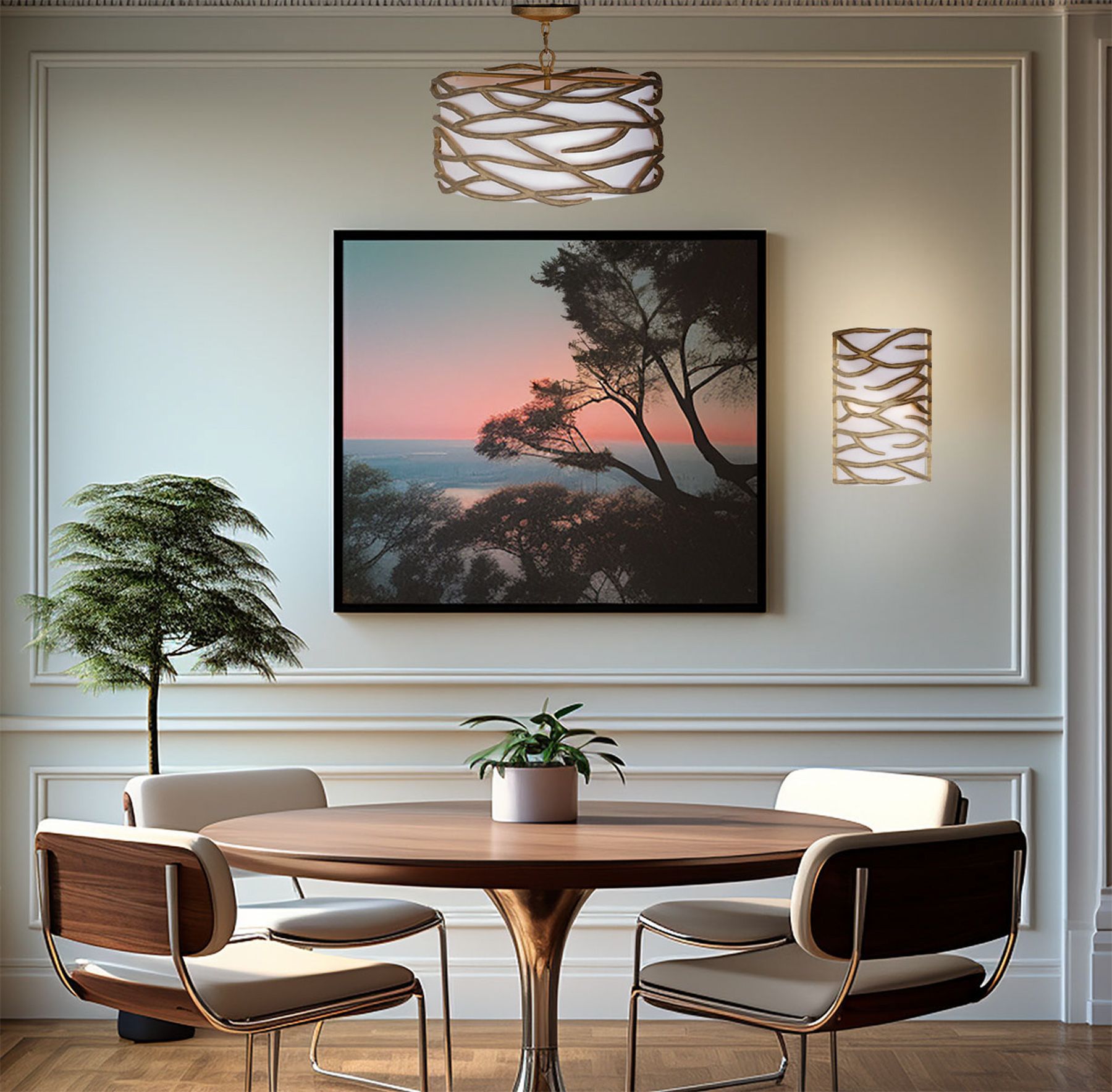 Minka Lavery Branch Reality 2-Light Ashen Gold Wall Sconce with White Shade