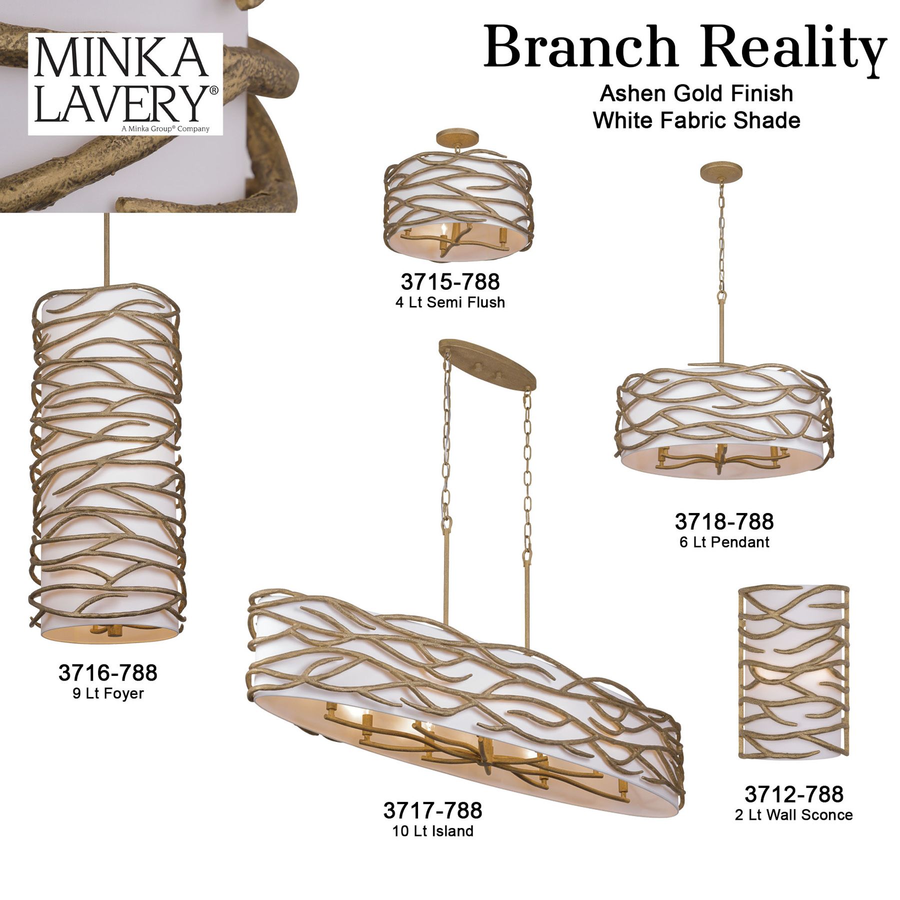 Minka Lavery Branch Reality 4-Light Ashen Gold Semi-Flush with White Shade