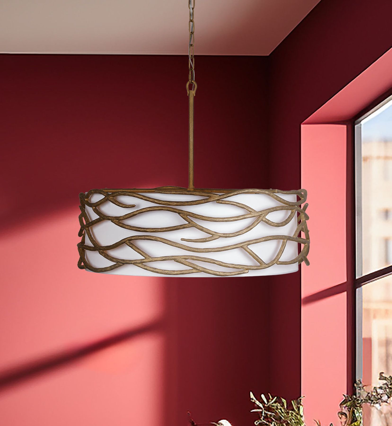 Image 3 Minka Lavery Branch Reality 6-Light Ashen Gold Pendant with White Shade more views