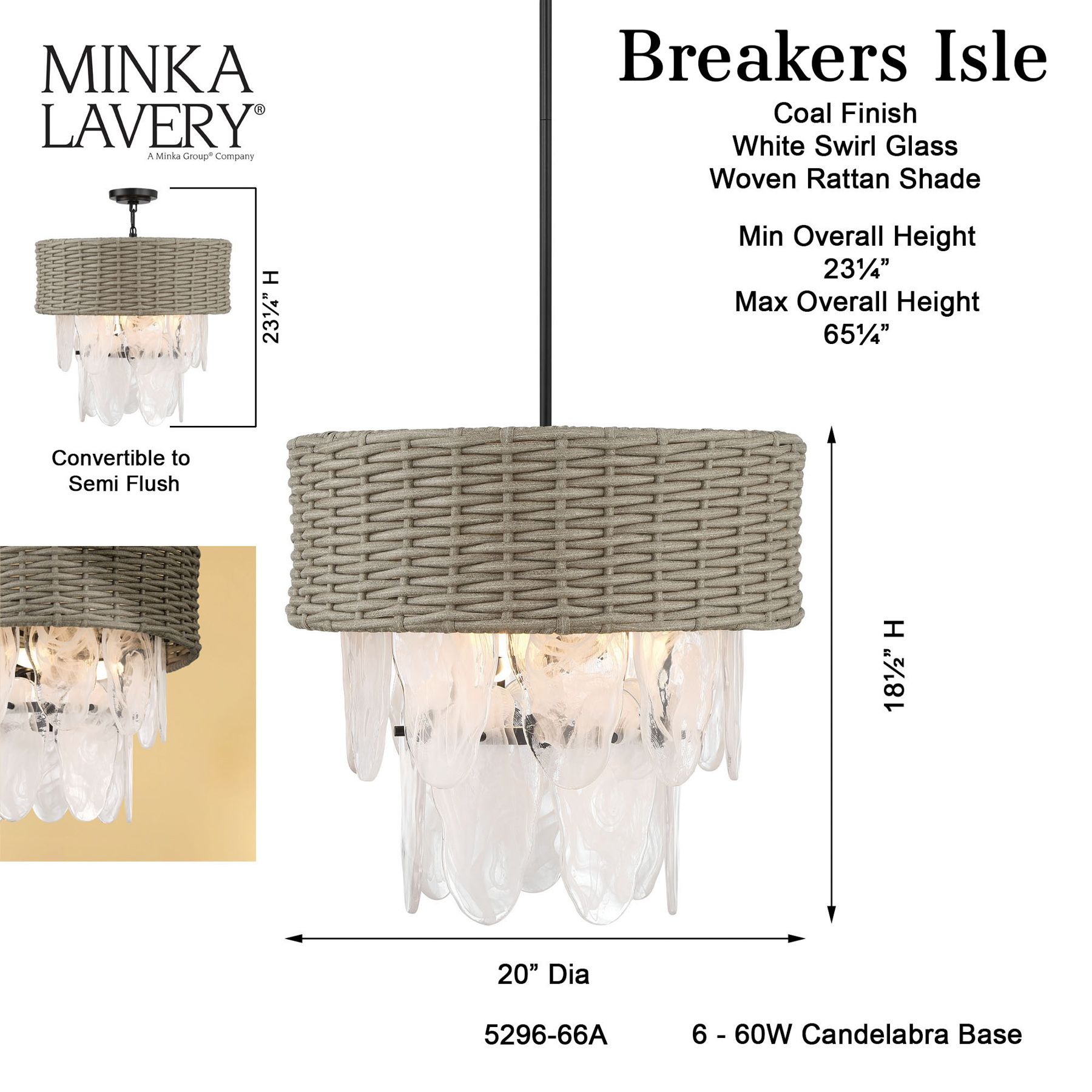 Minka-Lavery Breakers Isle 6-Light Black Semi-Flush to Pendant