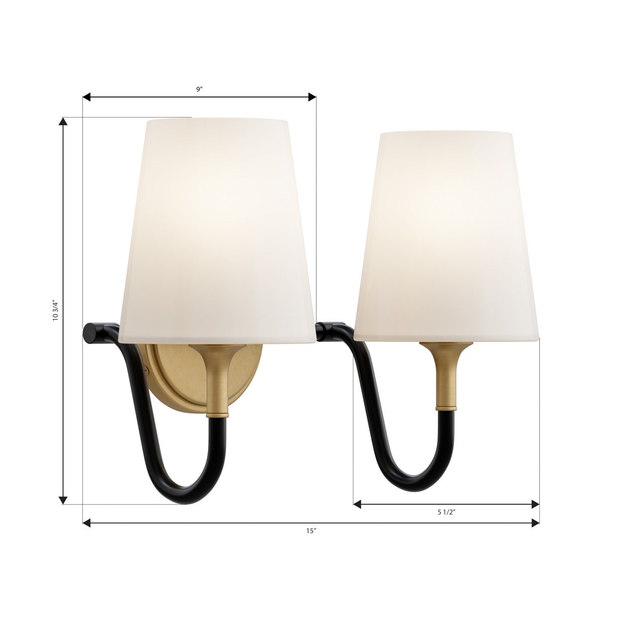 Minka Lavery Brienne 2-Light 15-in Brass and Black Vanity Light with Shades