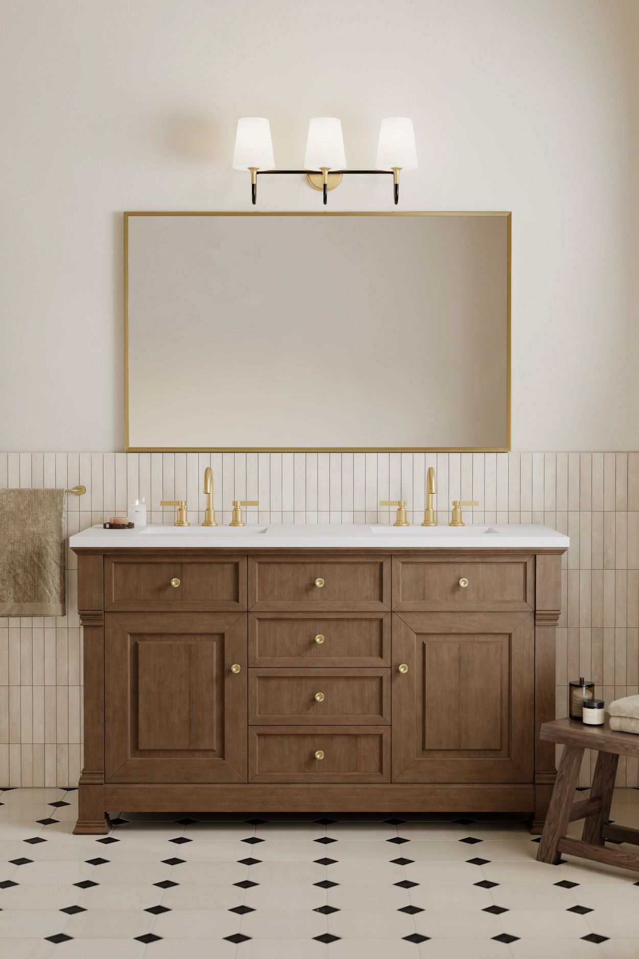 Image 2 Minka Lavery Brienne 3-Light 23-in Brass and Black Vanity Light with Shades more views