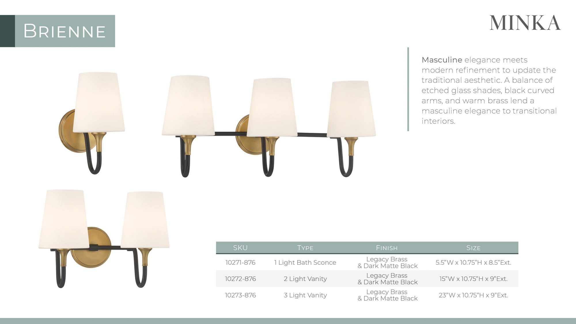 Minka Lavery Brienne 3-Light 23-in Brass and Black Vanity Light with Shades
