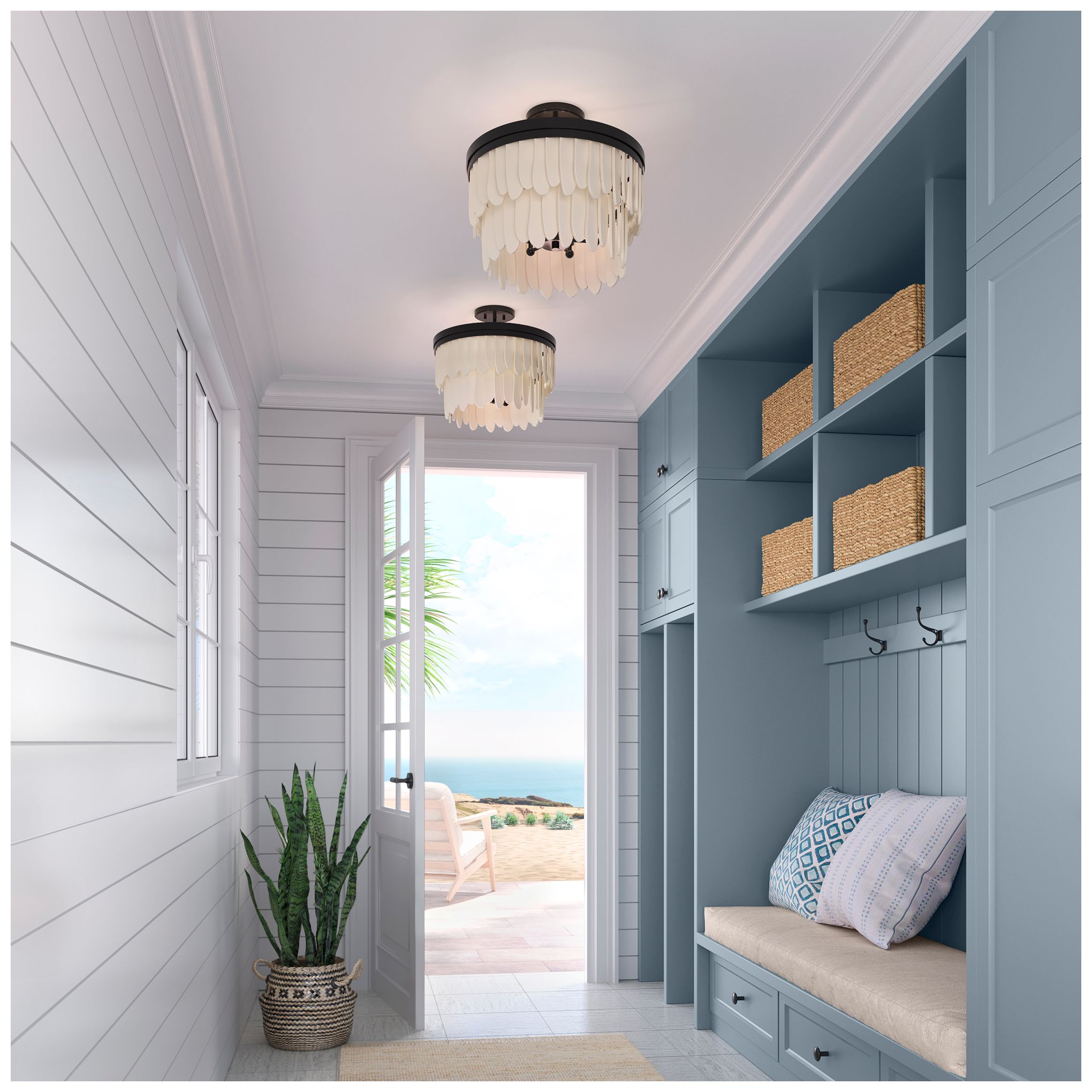 Image 4 Minka-Lavery Briscade 6-Lt 18-in Semi-Flush Mount - Dark Bronze and White more views