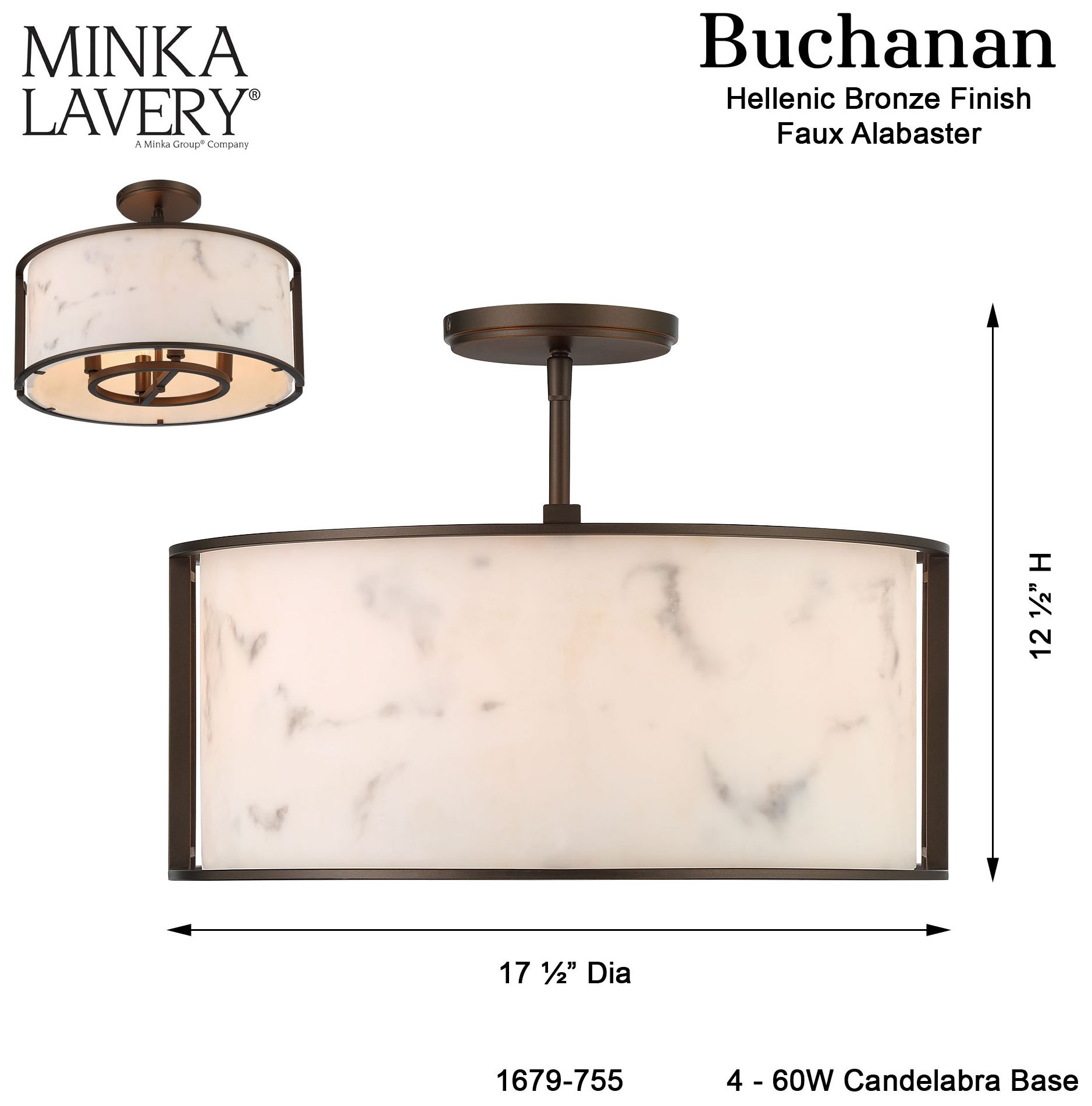 Minka Lavery Buchanan 4-Light Hellenic Bronze Semi-Flush
