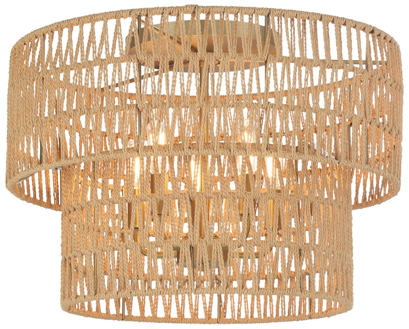 Minka-Lavery Bungalow Heaven 5-Light Soft Brass Flush Mount with Rope Shade