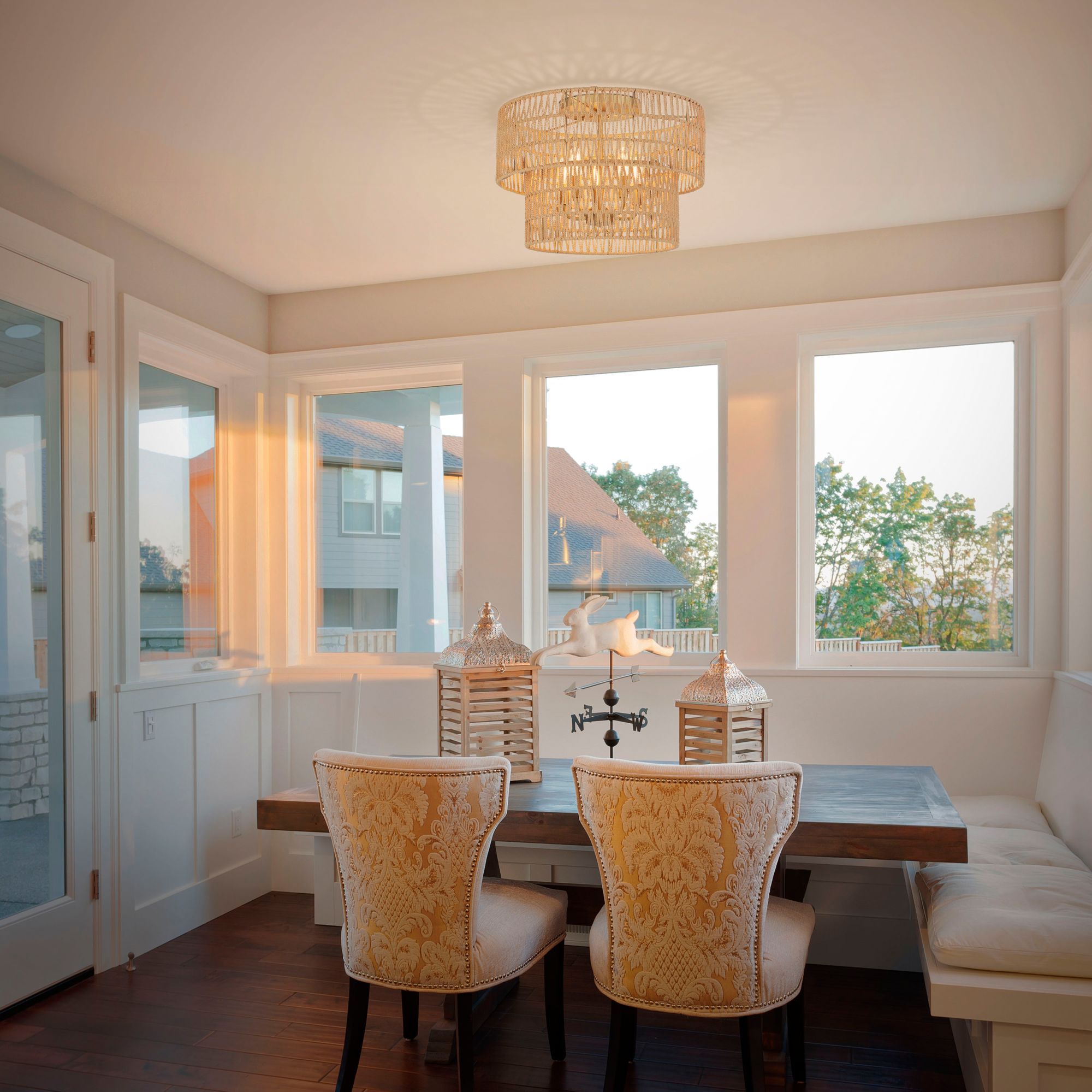 Image 3 Minka-Lavery Bungalow Heaven 5-Light Soft Brass Flush Mount with Rope Shade more views