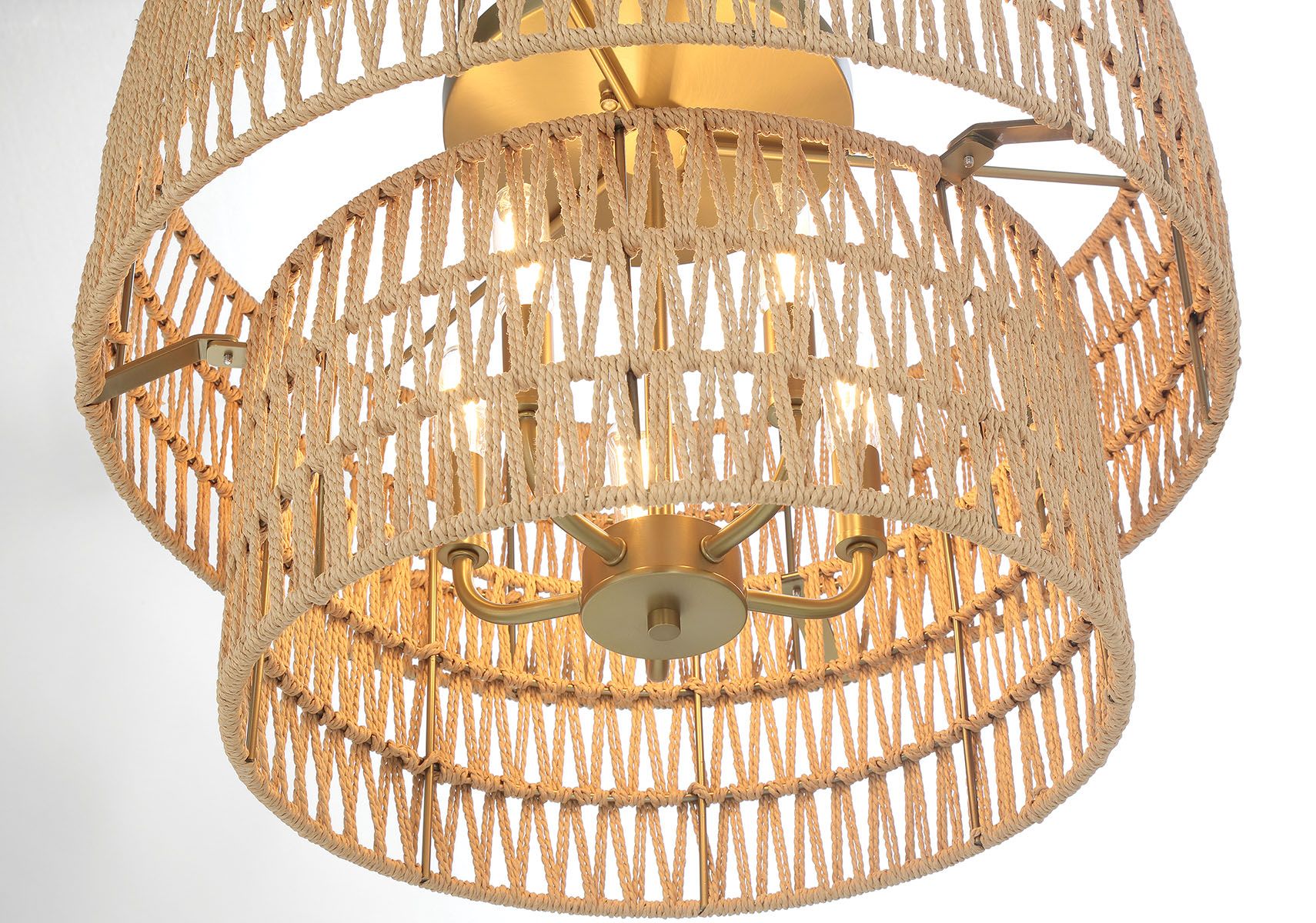 Image 6 Minka-Lavery Bungalow Heaven 5-Light Soft Brass Flush Mount with Rope Shade more views