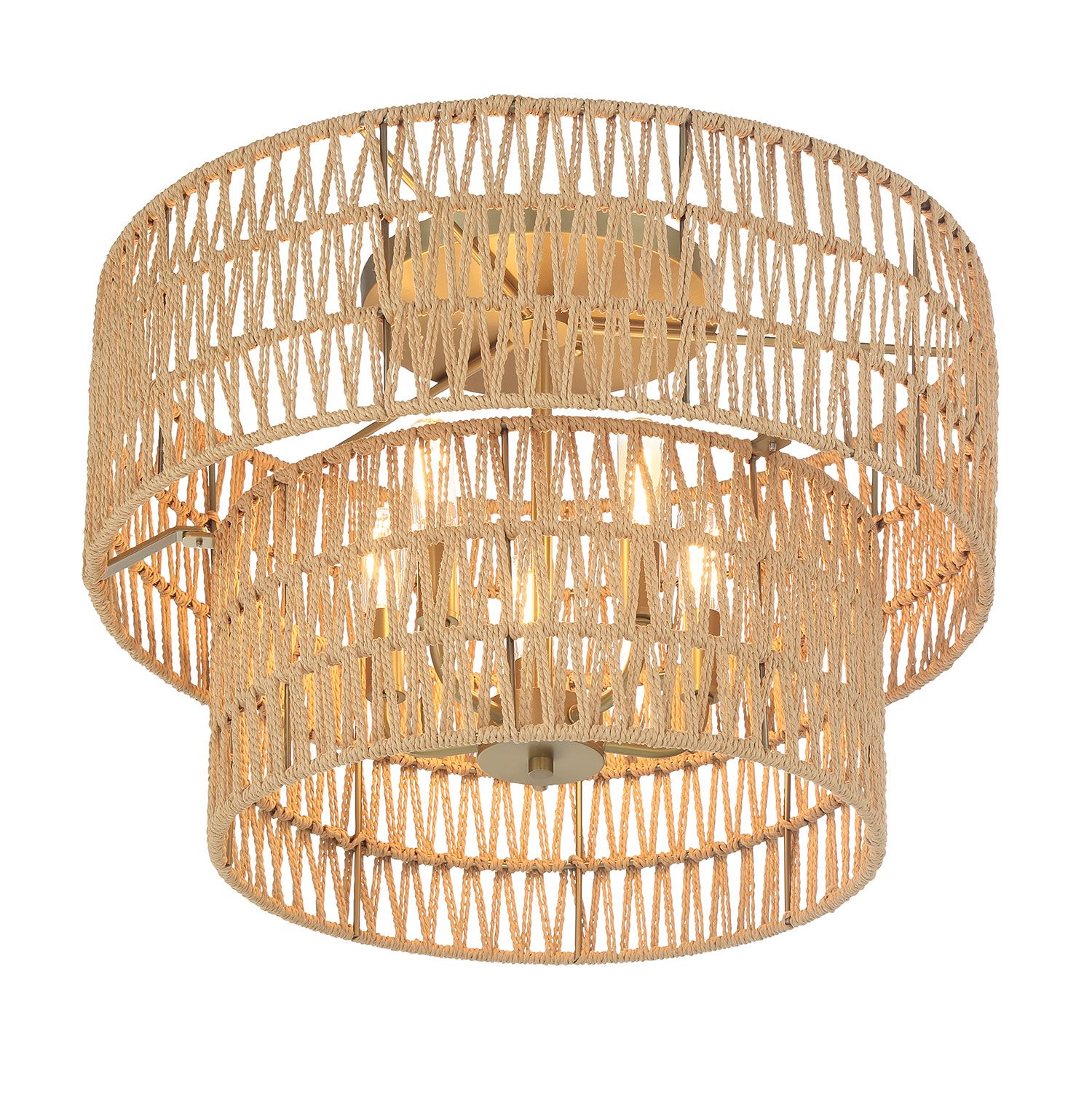 Minka-Lavery Bungalow Heaven 5-Light Soft Brass Flush Mount with Rope Shade