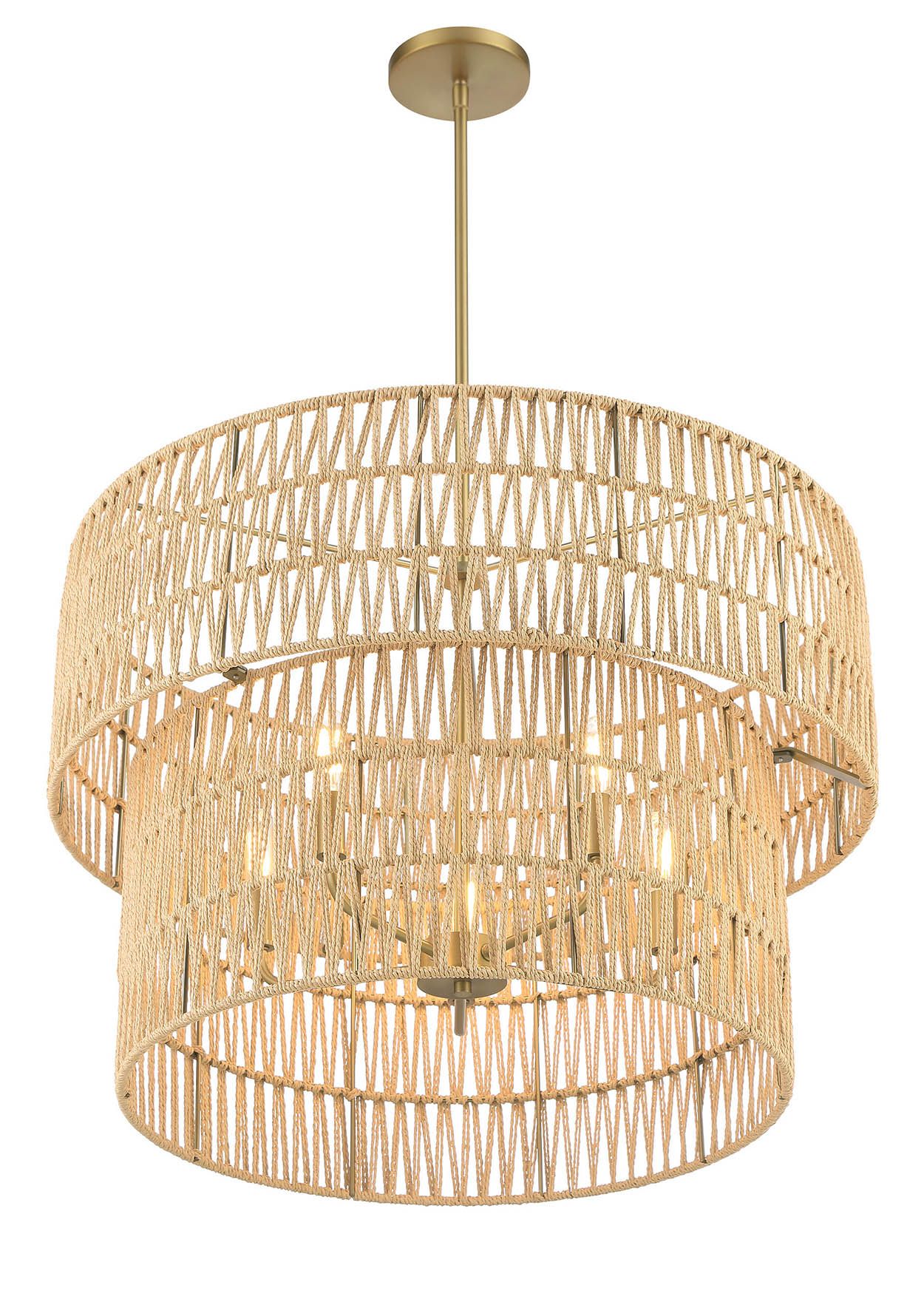 Image 7 Minka-Lavery Bungalow Heaven 5-Light Soft Brass Pendant with Rope Shade more views