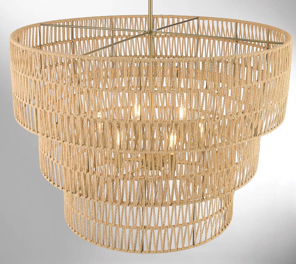Image 6 Minka-Lavery Bungalow Heaven 6-Light Soft Brass Pendant with Rope Shade more views