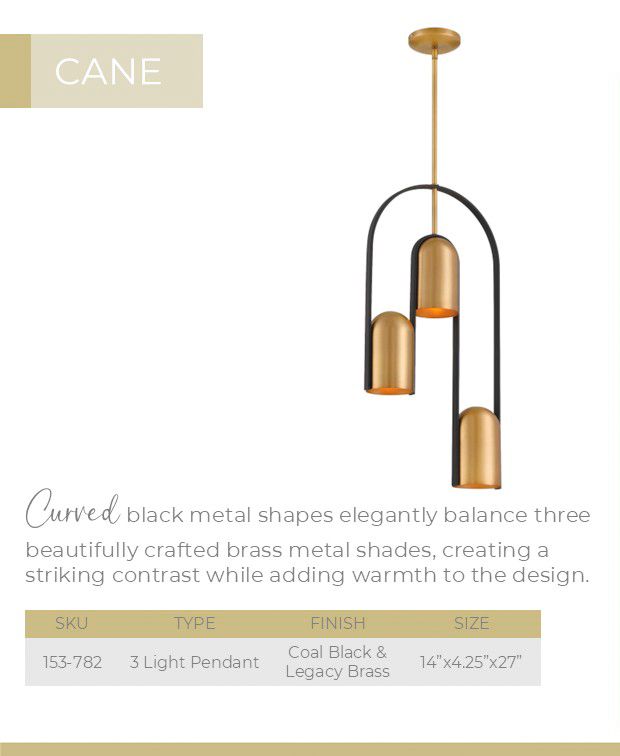 Minka-Lavery Cane 3-Light 4.25-in Brass and Sand Coal Black Indoor Pendant