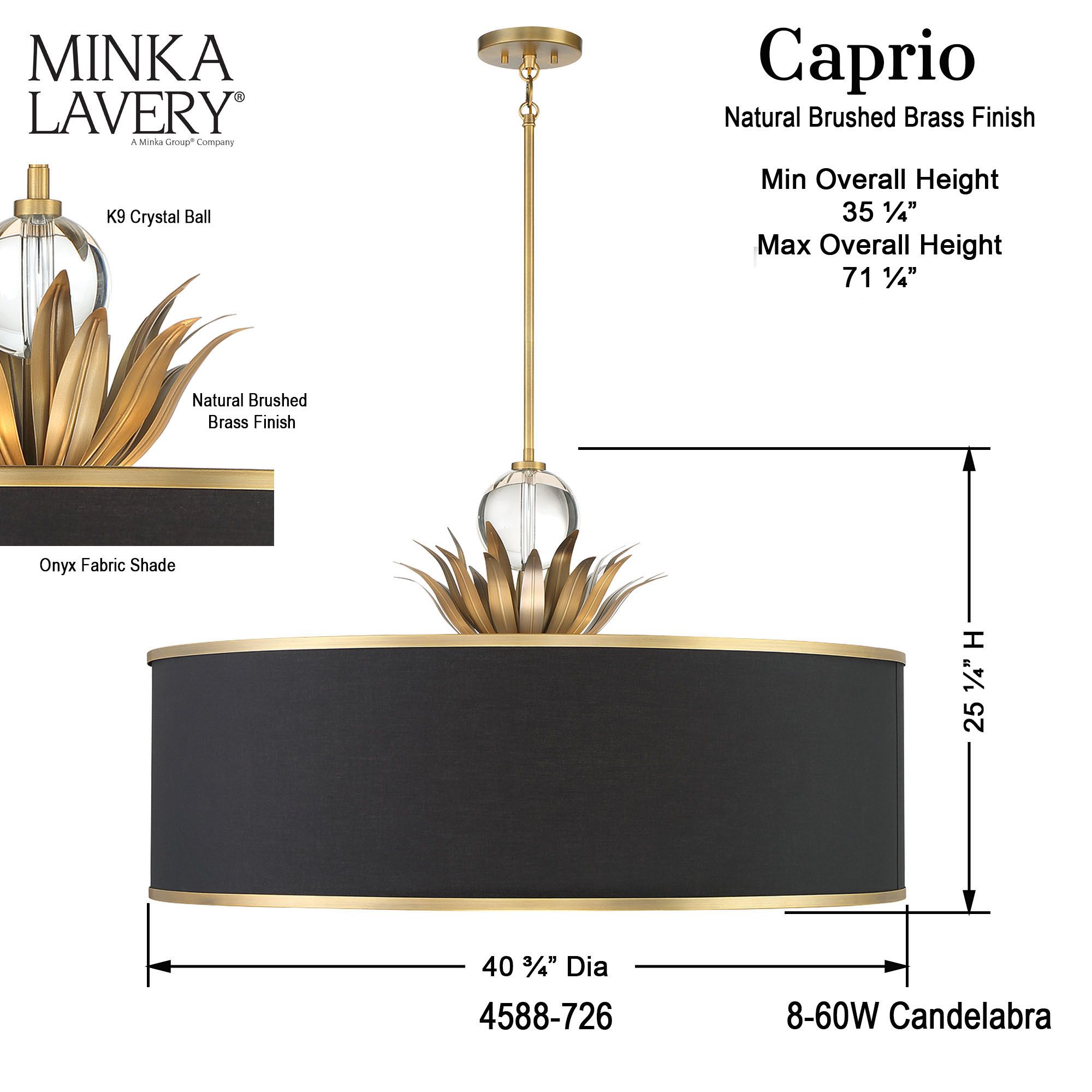 Minka Lavery Caprio 8-Light Natural Brushed Brass Pendant with Fabric Shade