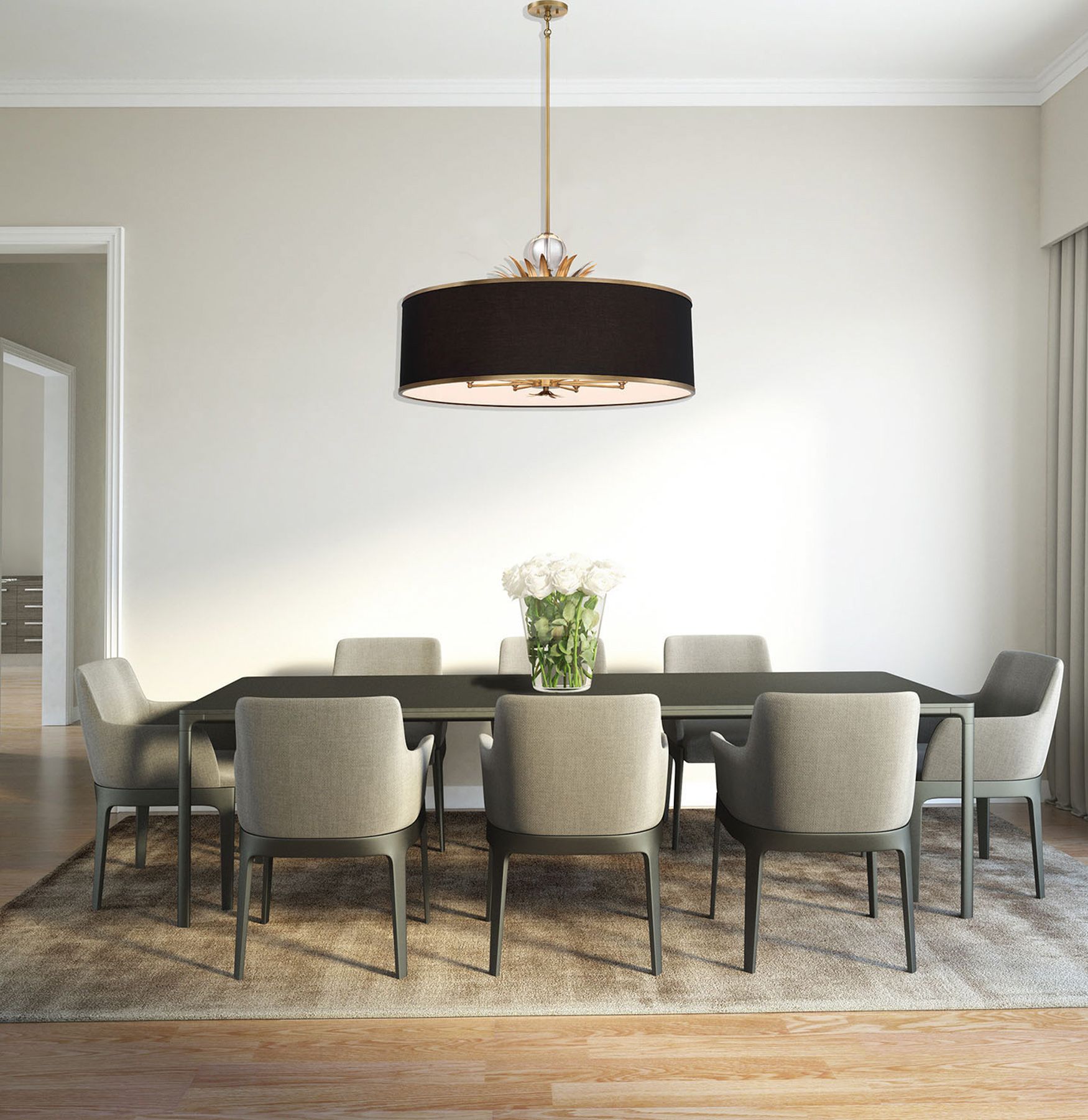 Minka Lavery Caprio 8-Light Natural Brushed Brass Pendant with Fabric Shade