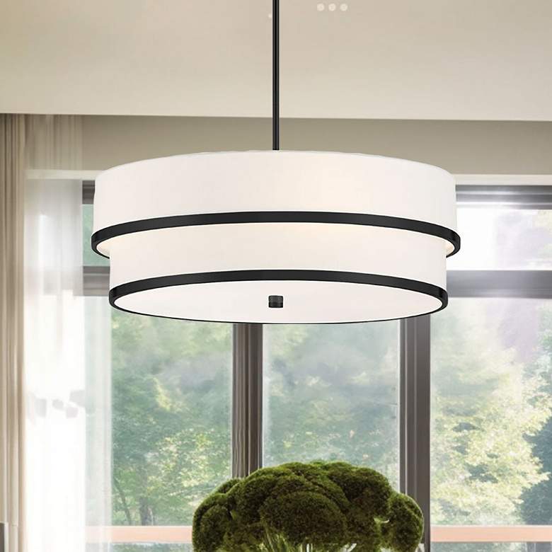 Image 1 Minka Lavery Cascade 24" Wide 4-Light Coal Black Double Drum Pendant