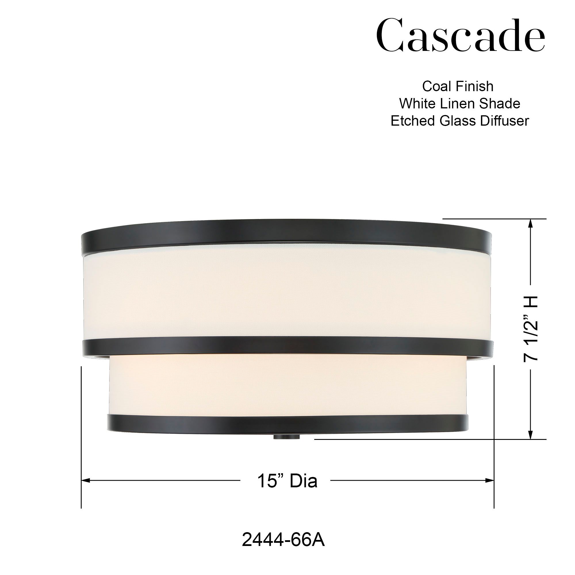 Minka Lavery Cascade 3-Light Coal Black Flush Mount with White Linen Shade