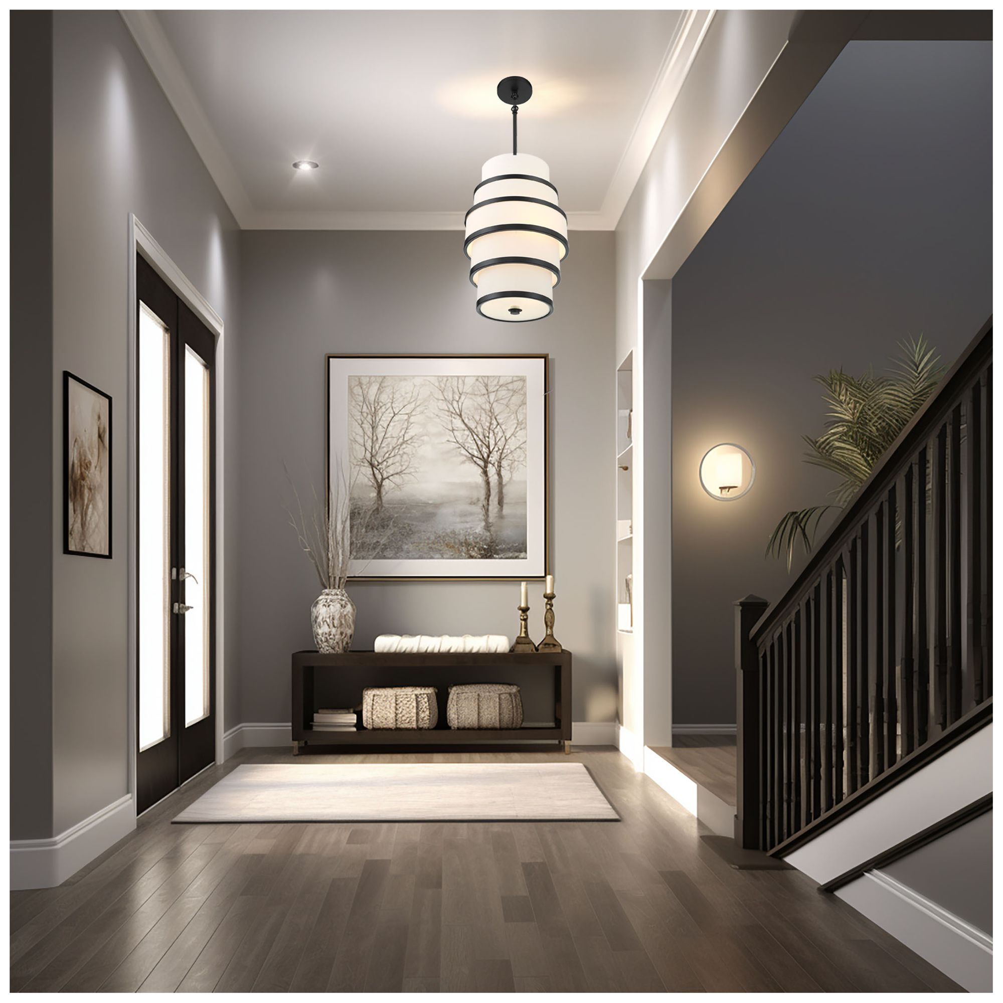 Image 3 Minka Lavery Cascade 3-Light Coal Black Pendant with White Linen Shade more views