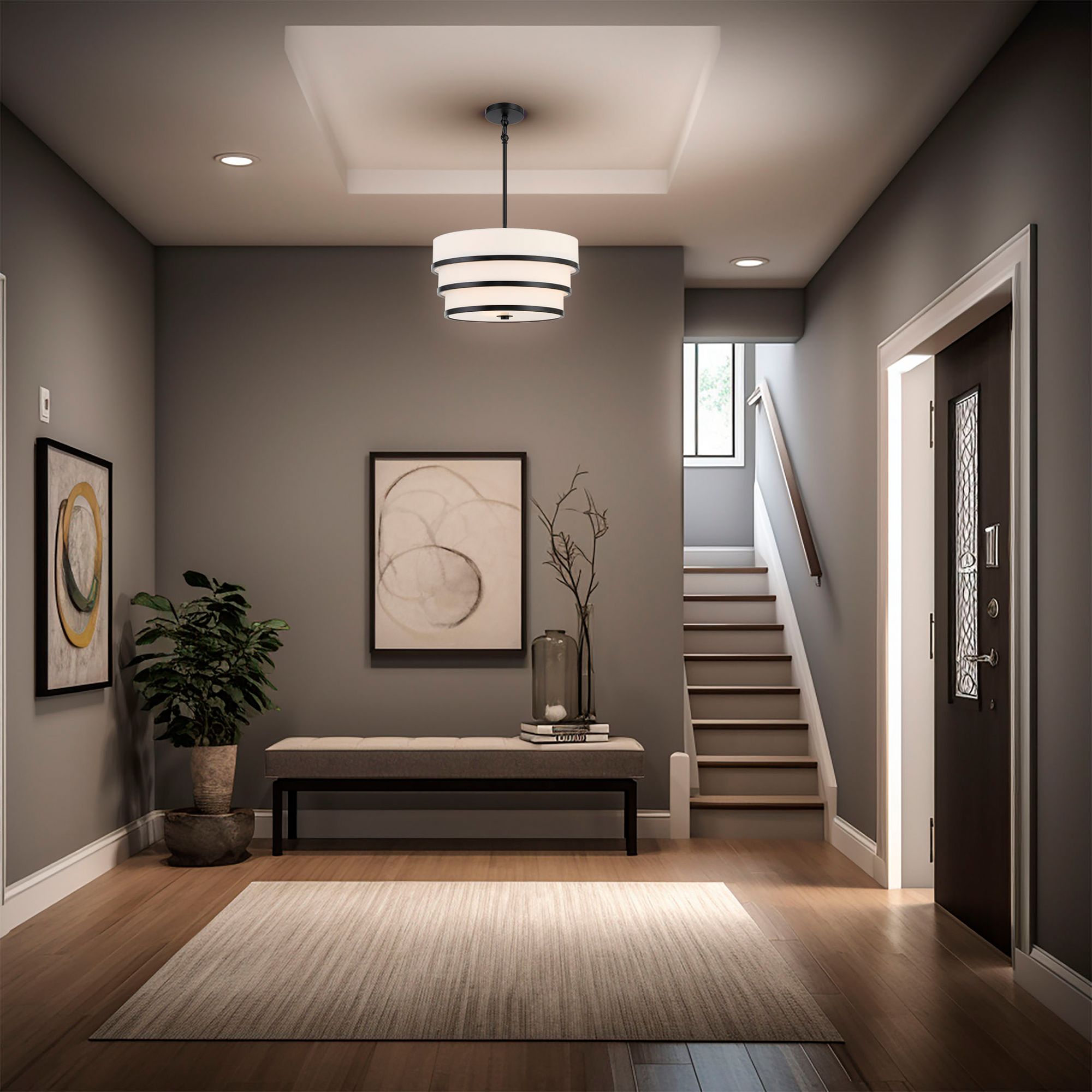 Image 3 Minka Lavery Cascade 3-Light Coal Black Pendant with White Linen Shade more views