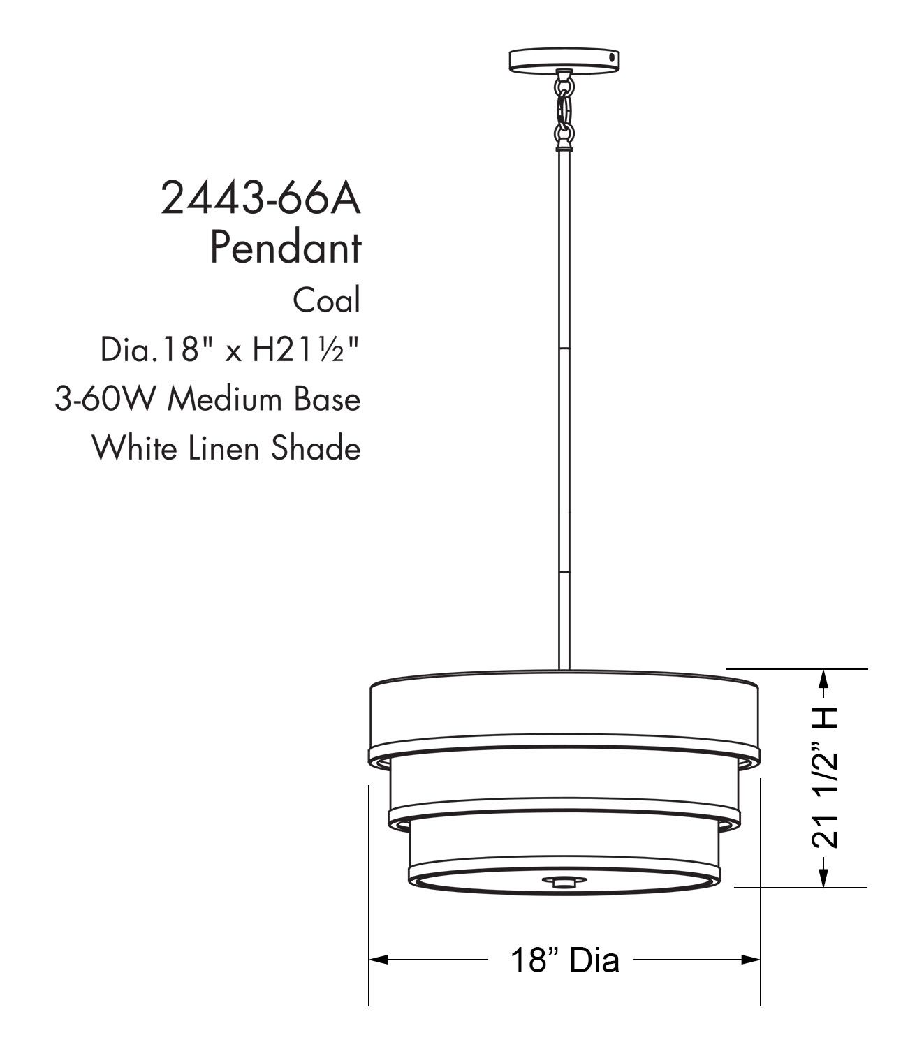 Image 4 Minka Lavery Cascade 3-Light Coal Black Pendant with White Linen Shade more views