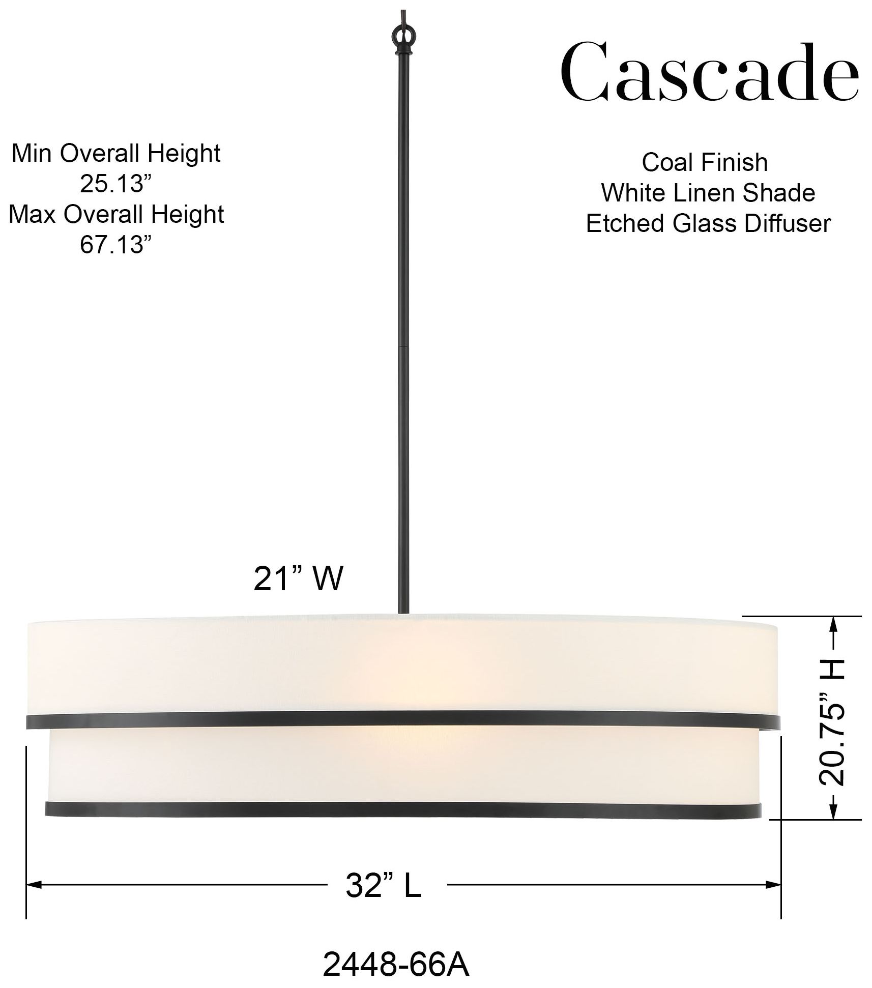 Minka Lavery Cascade 32" Wide Modern Coal and White Oval Pendant Light