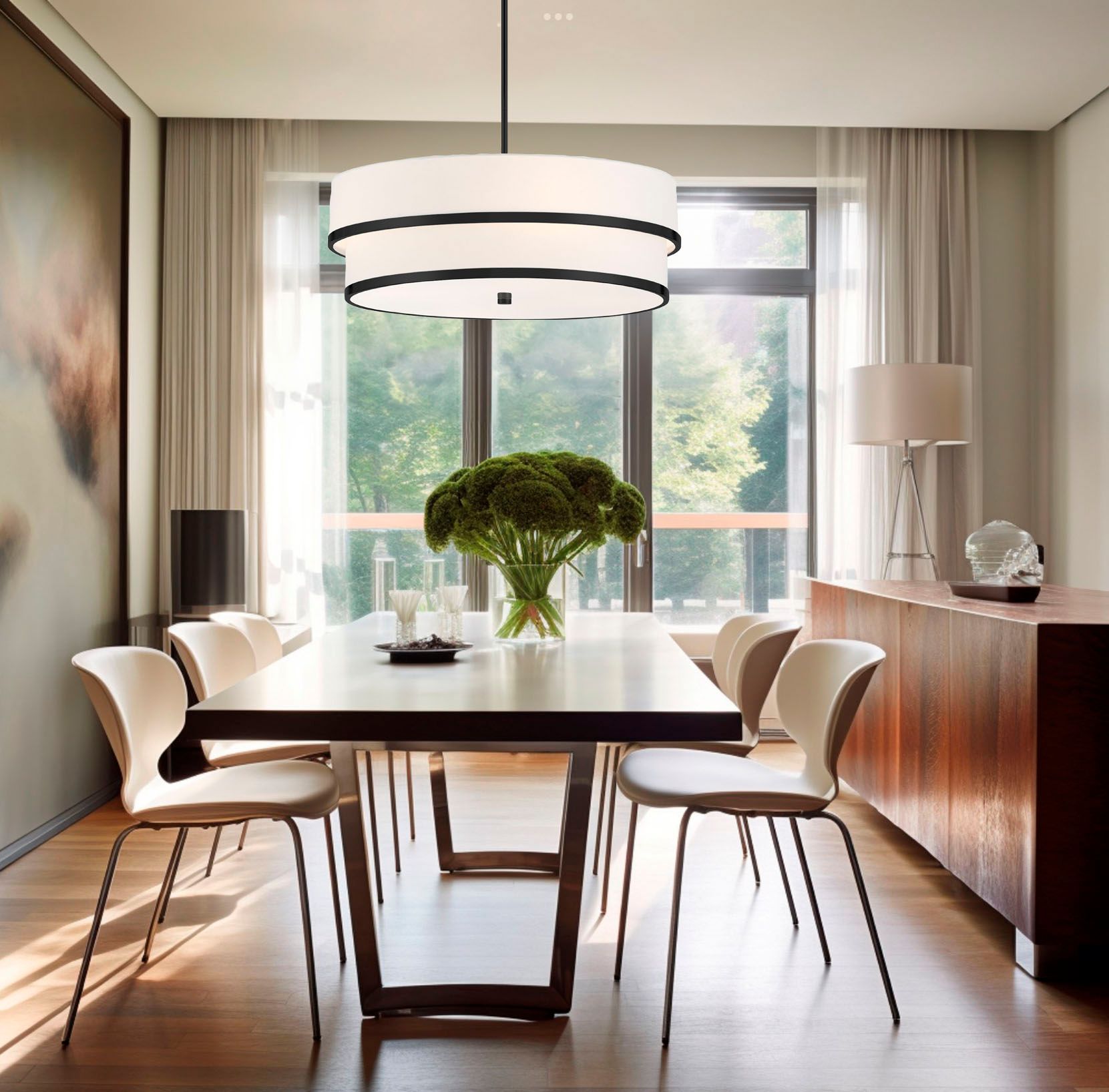 Image 3 Minka Lavery Cascade 4-Light Coal Black Pendant with White Linen Shade more views