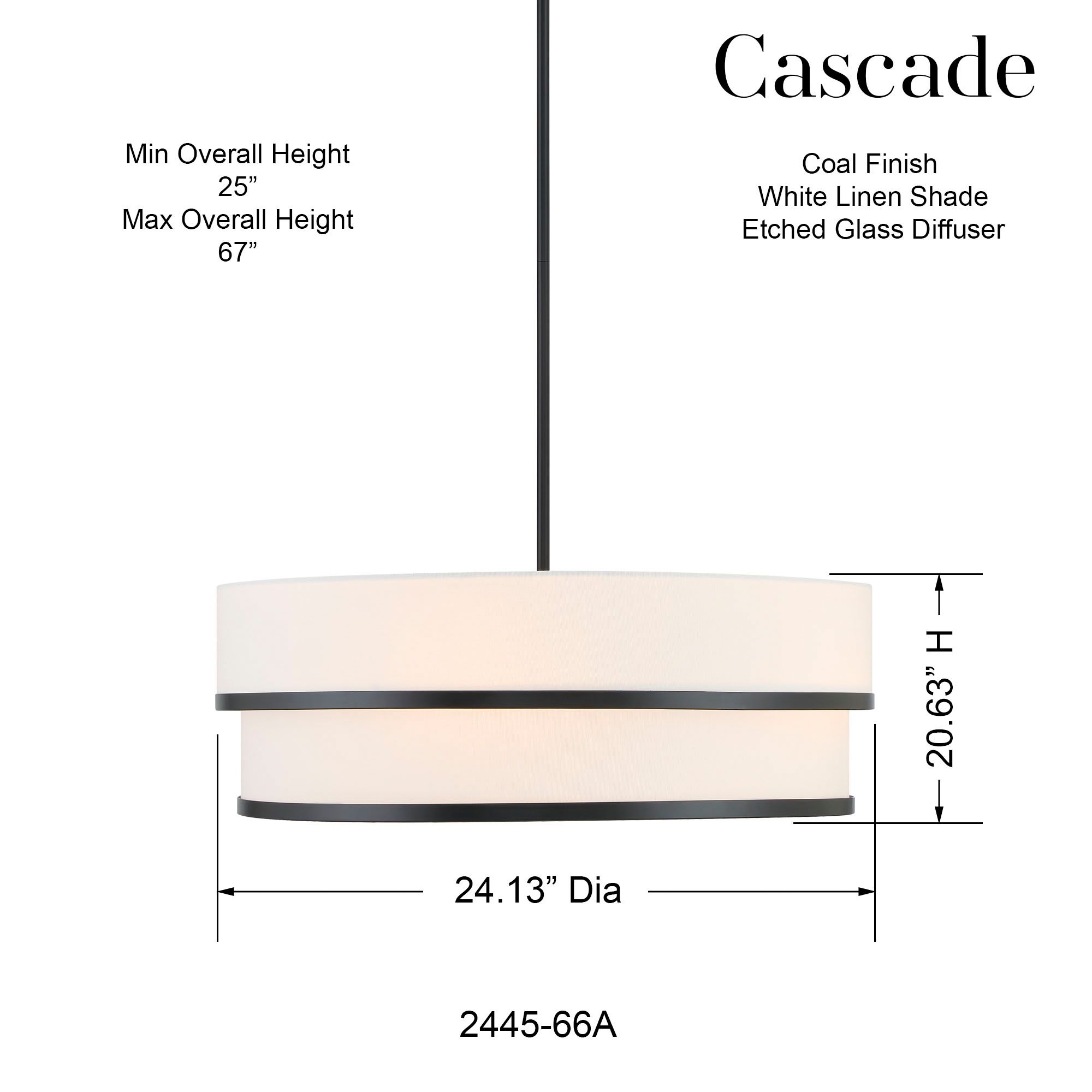 Minka Lavery Cascade 4-Light Coal Black Pendant with White Linen Shade