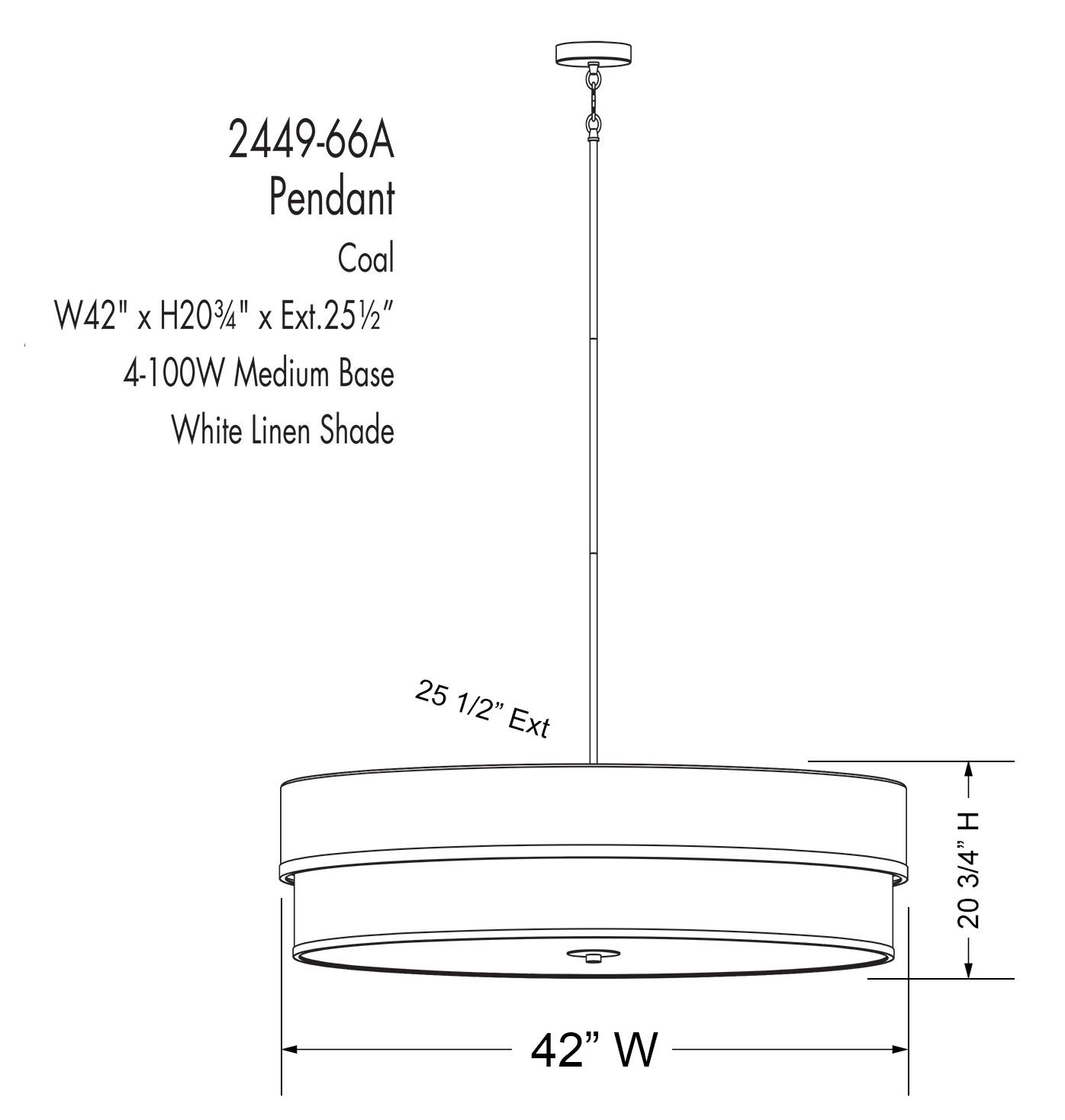 Image 5 Minka Lavery Cascade 4-Light Coal Black Pendant with White Linen Shade more views