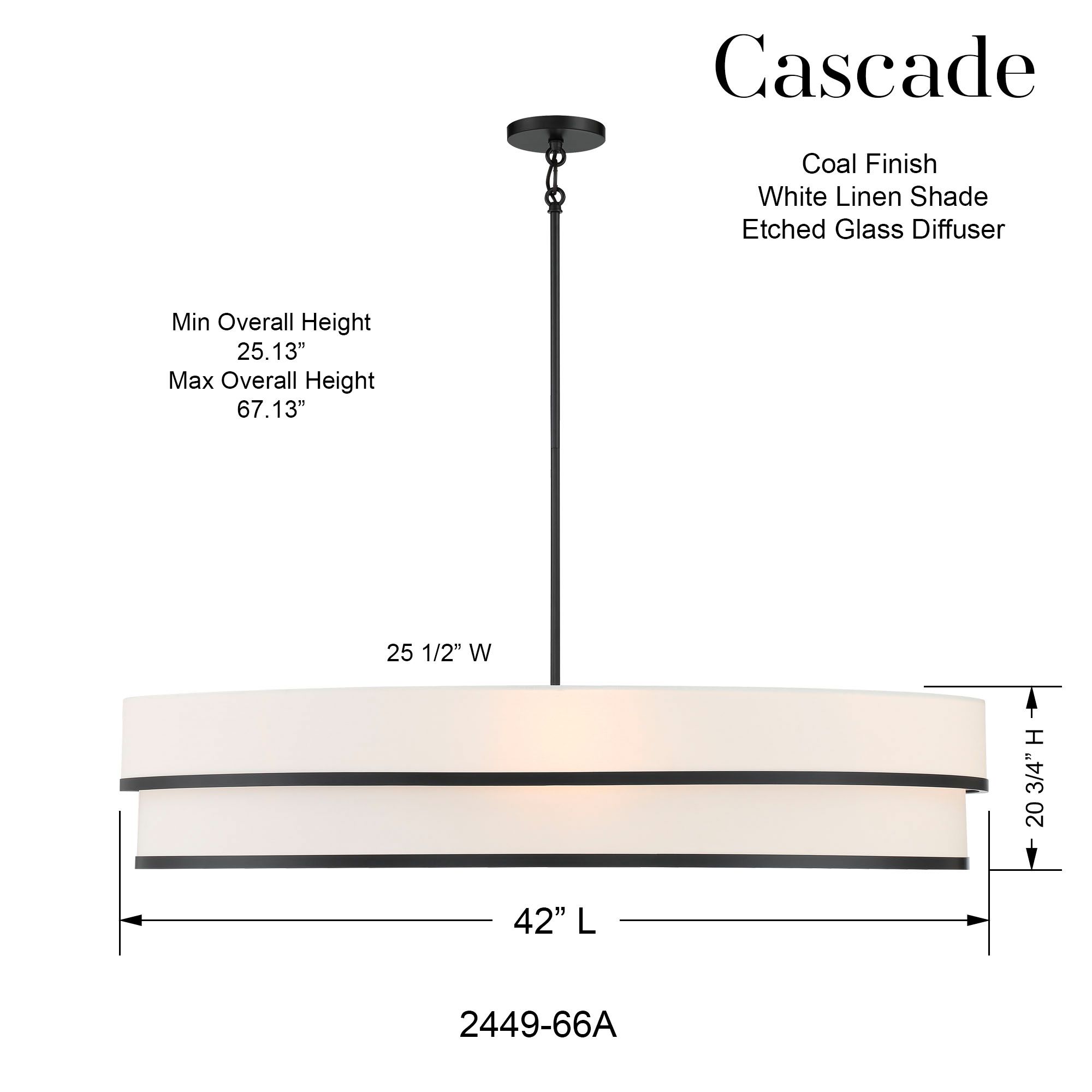 Minka Lavery Cascade 4-Light Coal Black Pendant with White Linen Shade