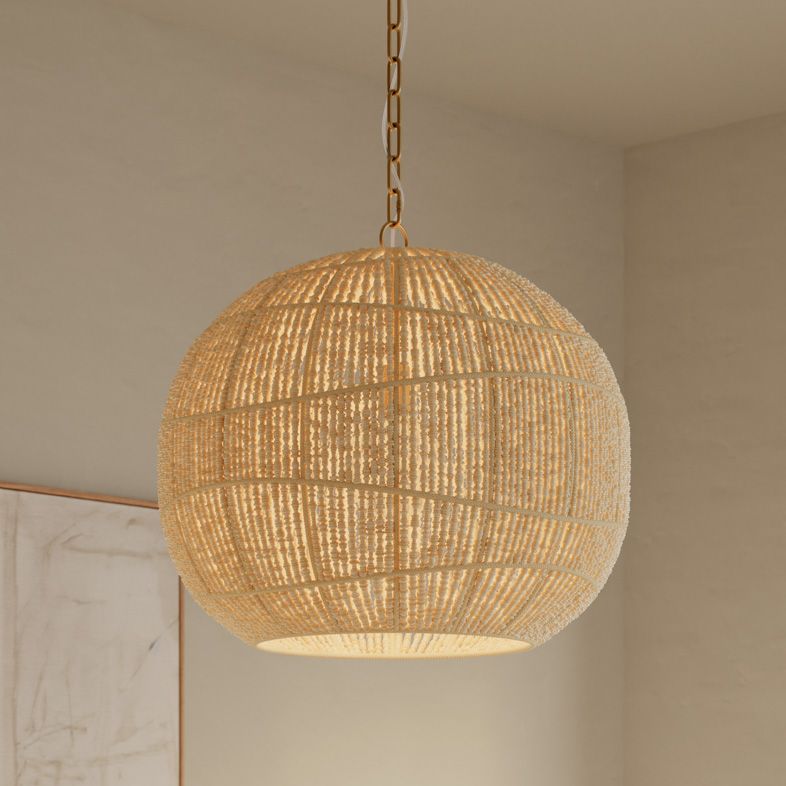 Thumbnail1 of Minka Lavery Cavara 1-Light 24-in Legacy Brass Pendant with Wood Beads