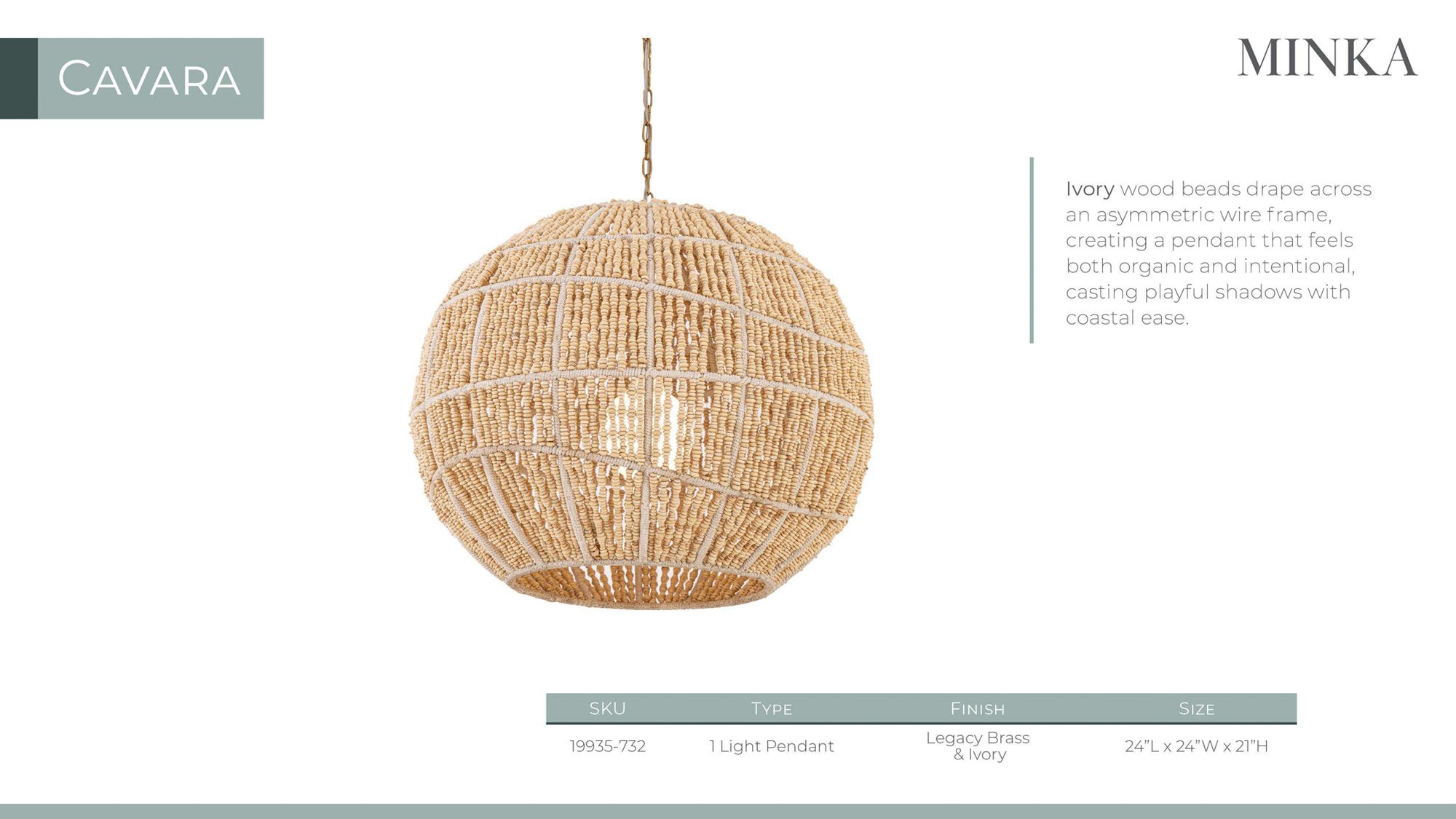 Minka Lavery Cavara 1-Light 24-in Legacy Brass Pendant with Wood Beads