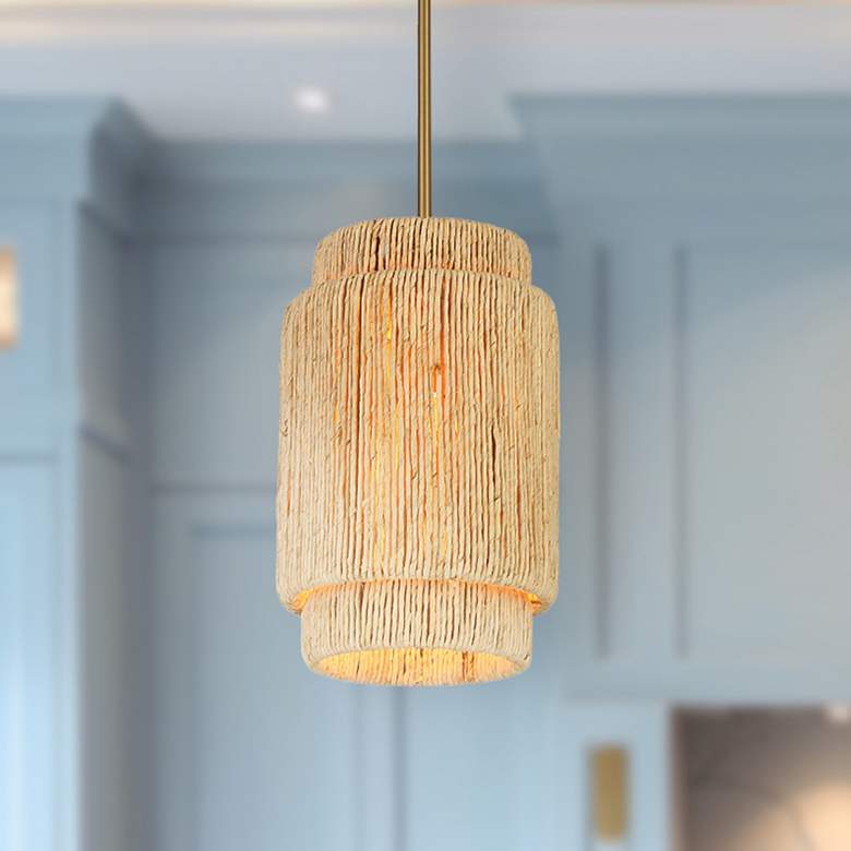 Image 1 Minka Lavery Caviana 1-Light 10-in Brass Pendant with Natural Abaca Shades