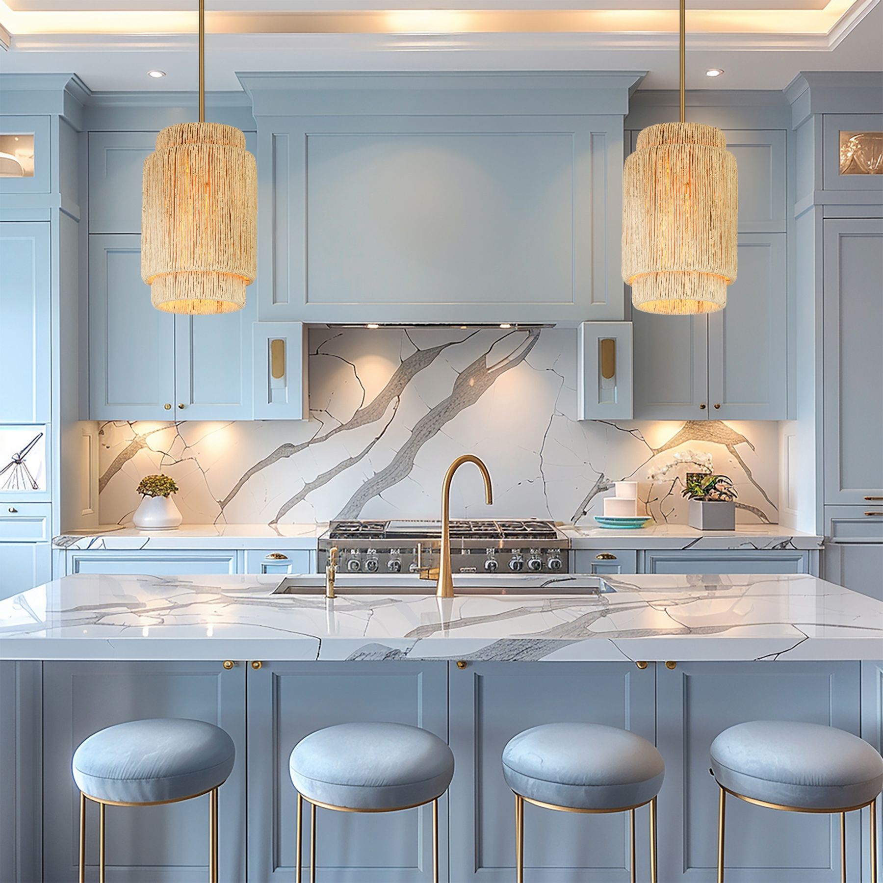 Minka Lavery Caviana 1-Light 10-in Brass Pendant with Natural Abaca Shades