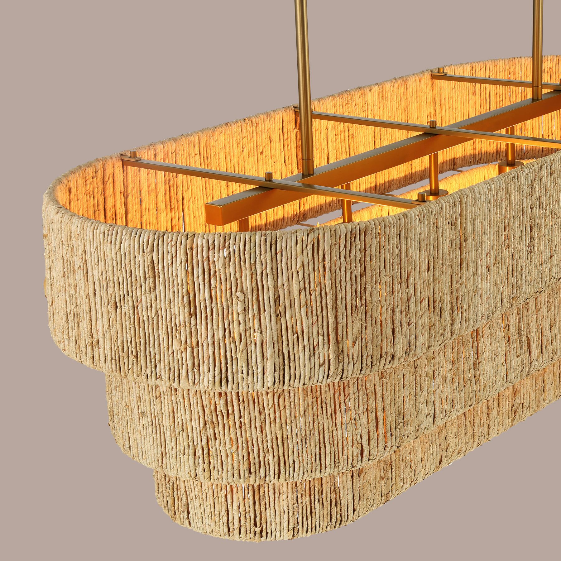 Minka Lavery Caviana 5-Lt 48-in Brass Linear Chandelier with Abaca Shades