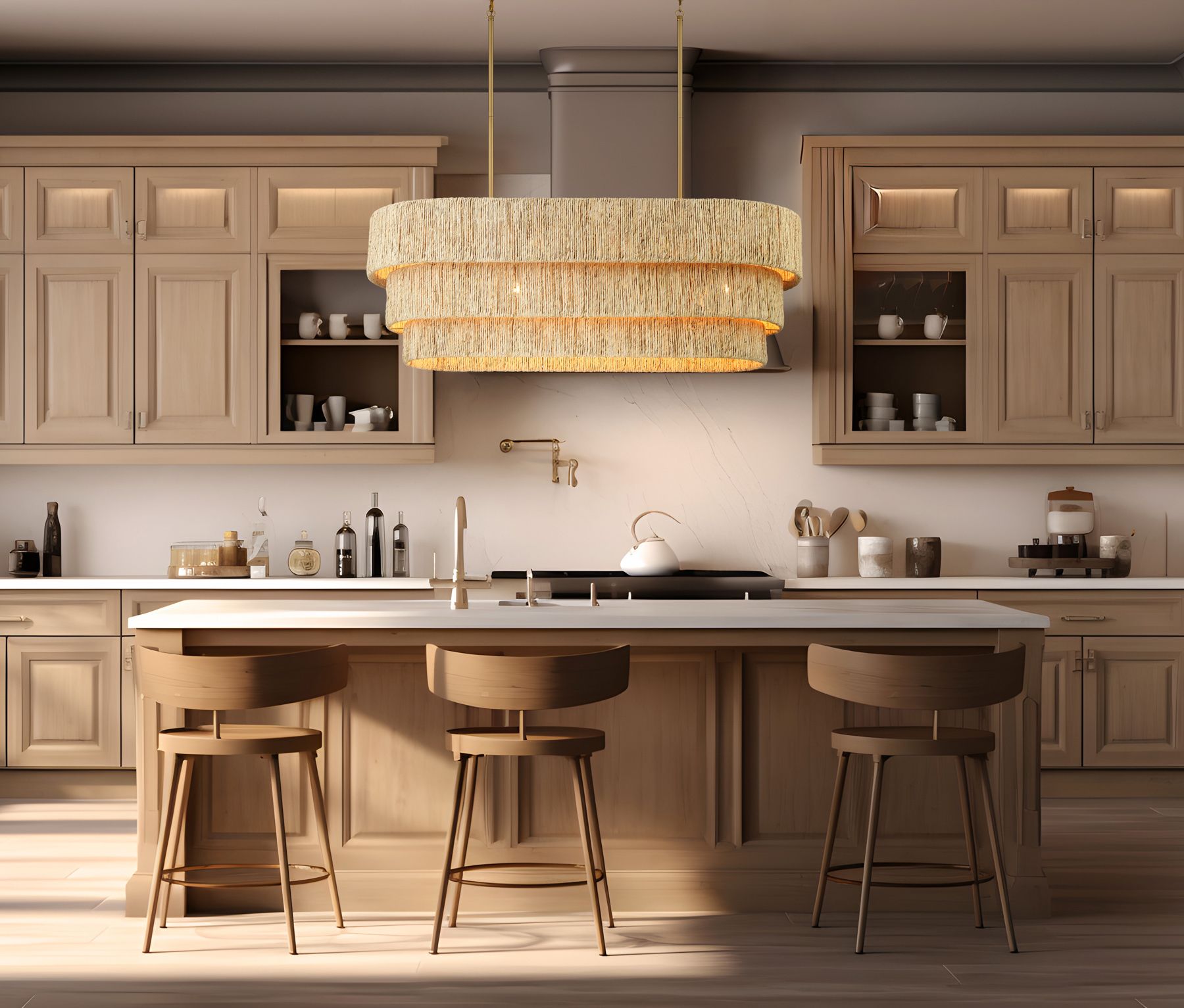 Minka Lavery Caviana 5-Lt 48-in Brass Linear Chandelier with Abaca Shades