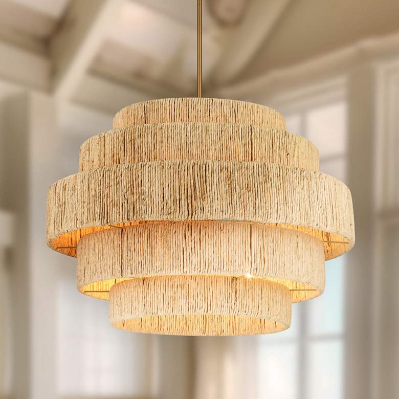 Image 1 Minka Lavery Caviana 6-Light 31-in Brass Pendant with Natural Abaca Shades