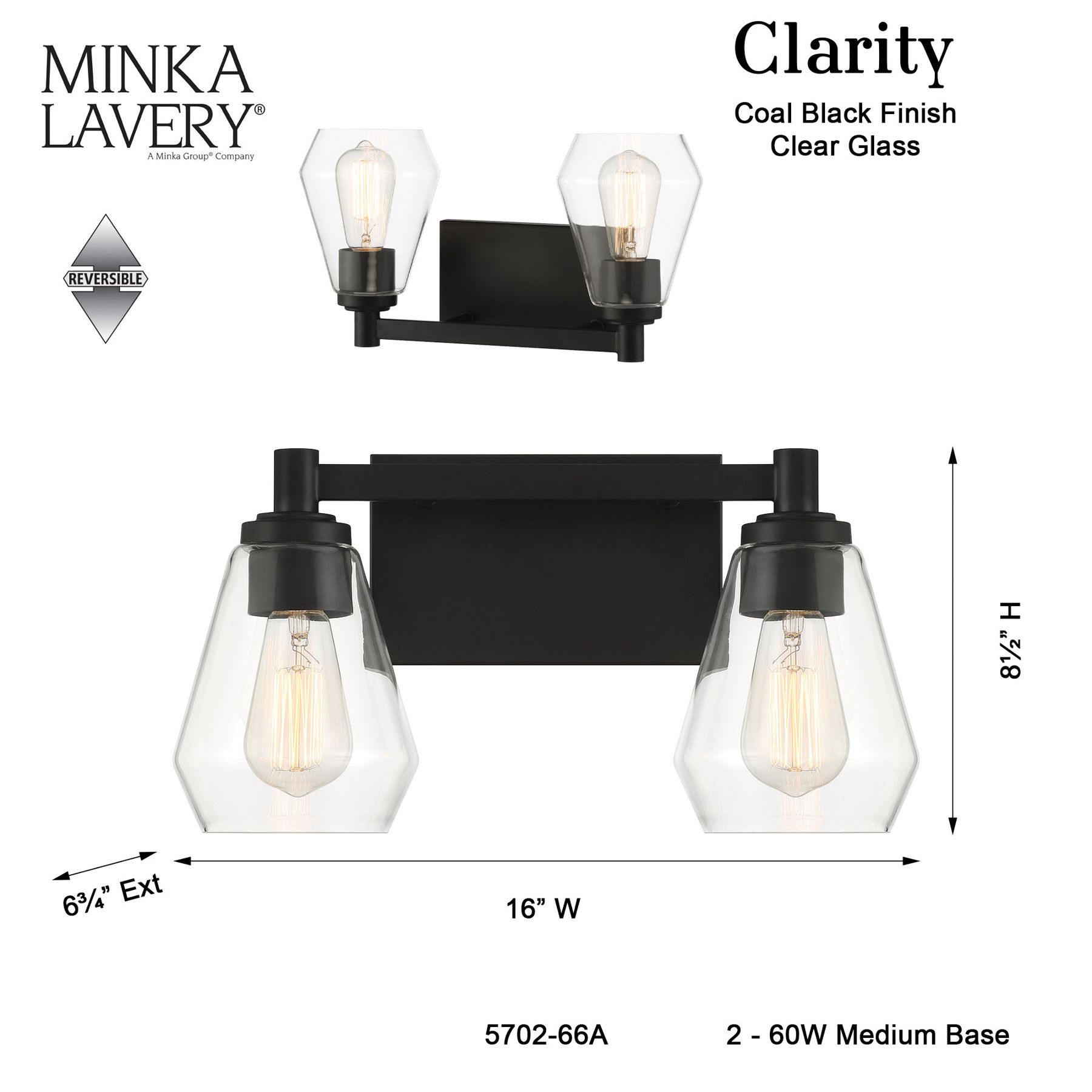 Minka-Lavery Clarity 2-Light Black Bath Vanity
