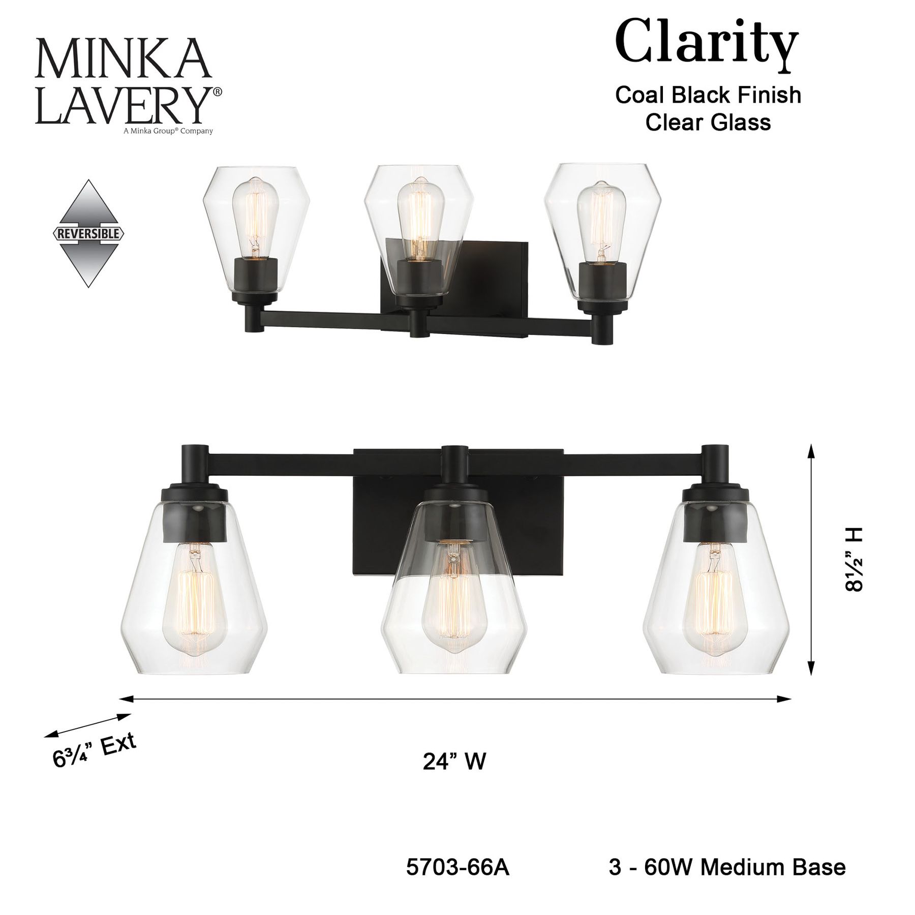 Minka-Lavery Clarity 3-Light Black Bath Vanity Light