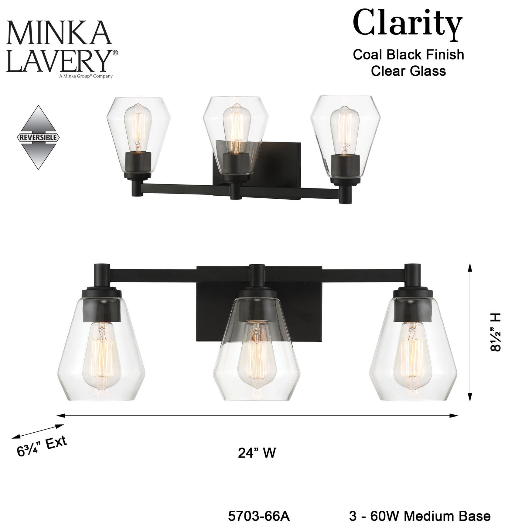 Minka-Lavery Clarity 3-Light Black Bath Vanity