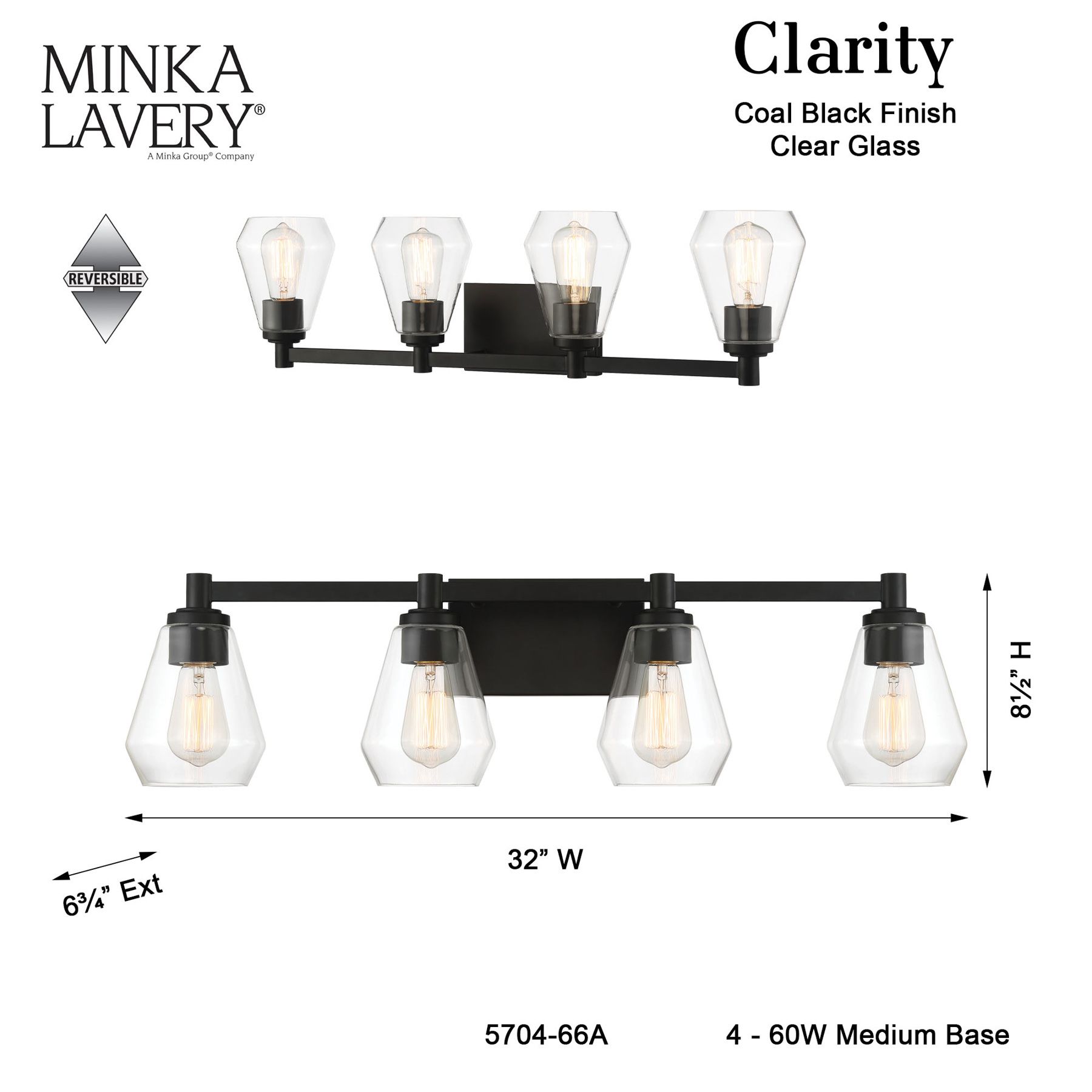 Minka-Lavery Clarity 4-Light Black Bath Vanity Light