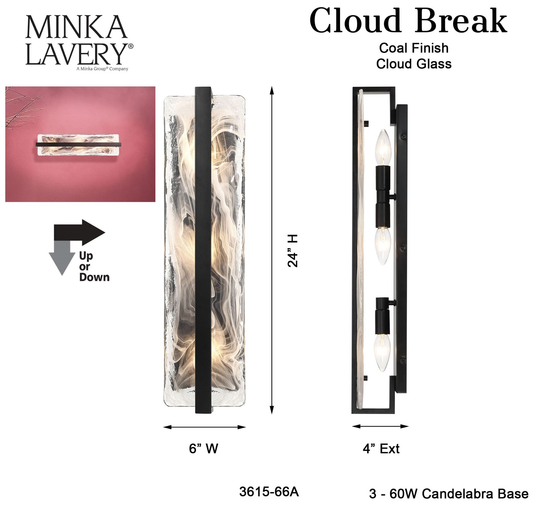 Minka-Lavery Cloud Break 3-Light Black Wall Sconce in scene