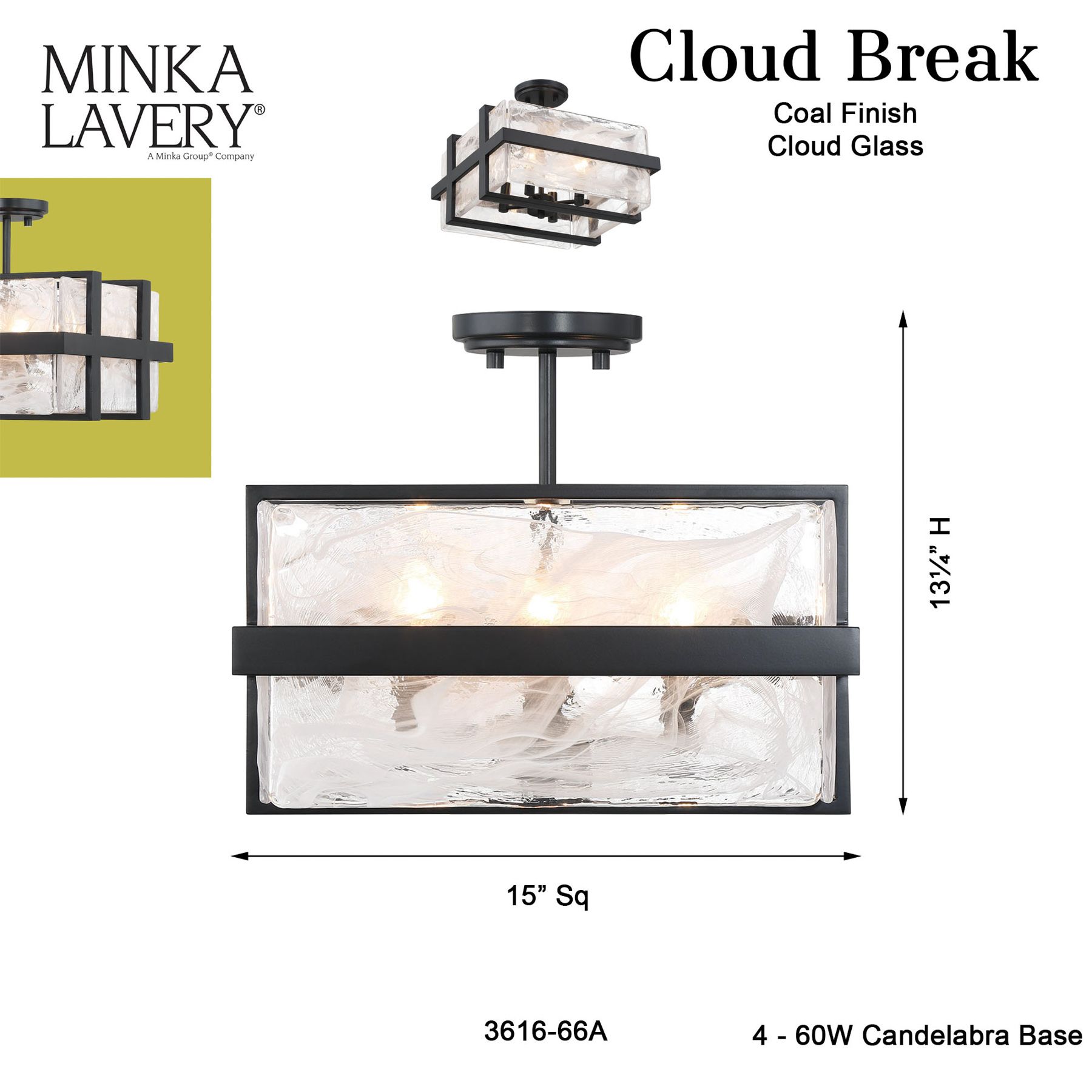 Minka Lavery Cloud Break 4-Light Black Semi-Flush Mount
