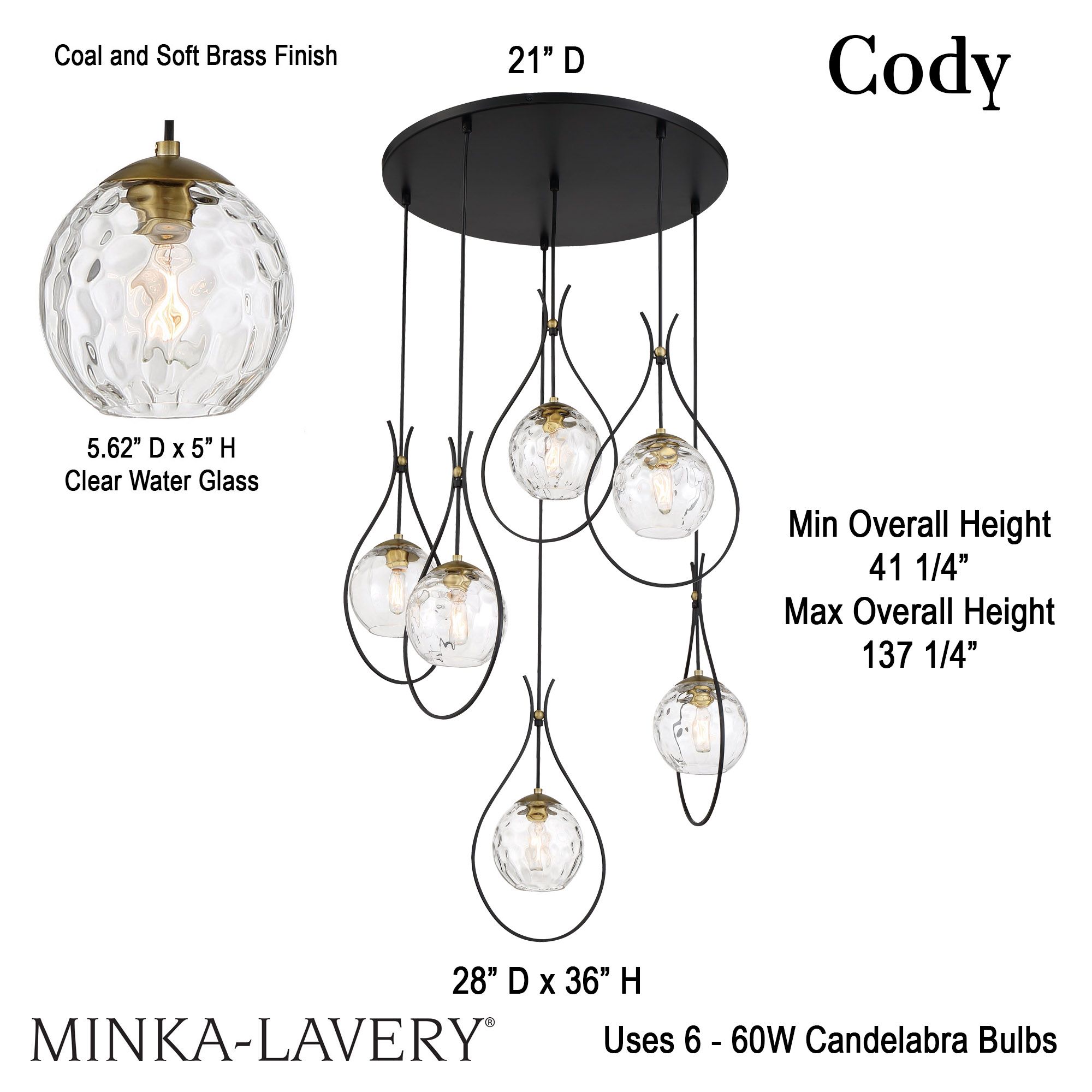 Image 5 Minka Lavery Cody 6-Light Coal and Soft Brass Pan Pendant more views