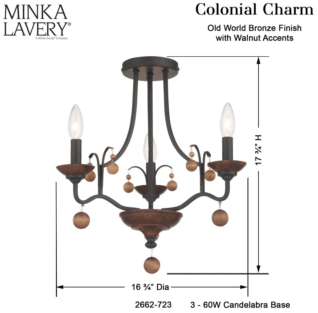 Image 7 Minka-Lavery Colonial Charm 3-Light Old World Bronze Semi Flush Mount more views