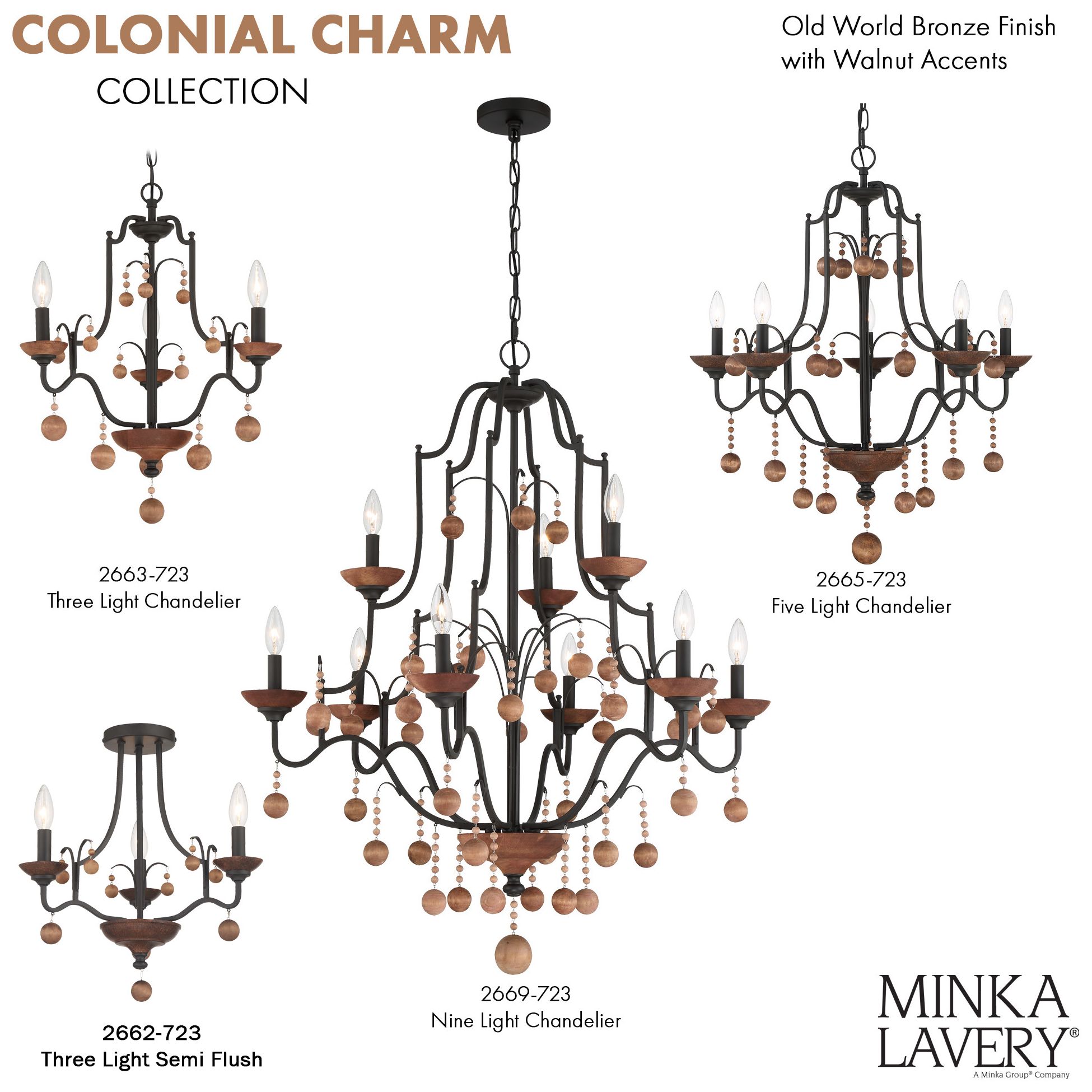 Minka-Lavery Colonial Charm 3-Light Old World Bronze Semi Flush Mount