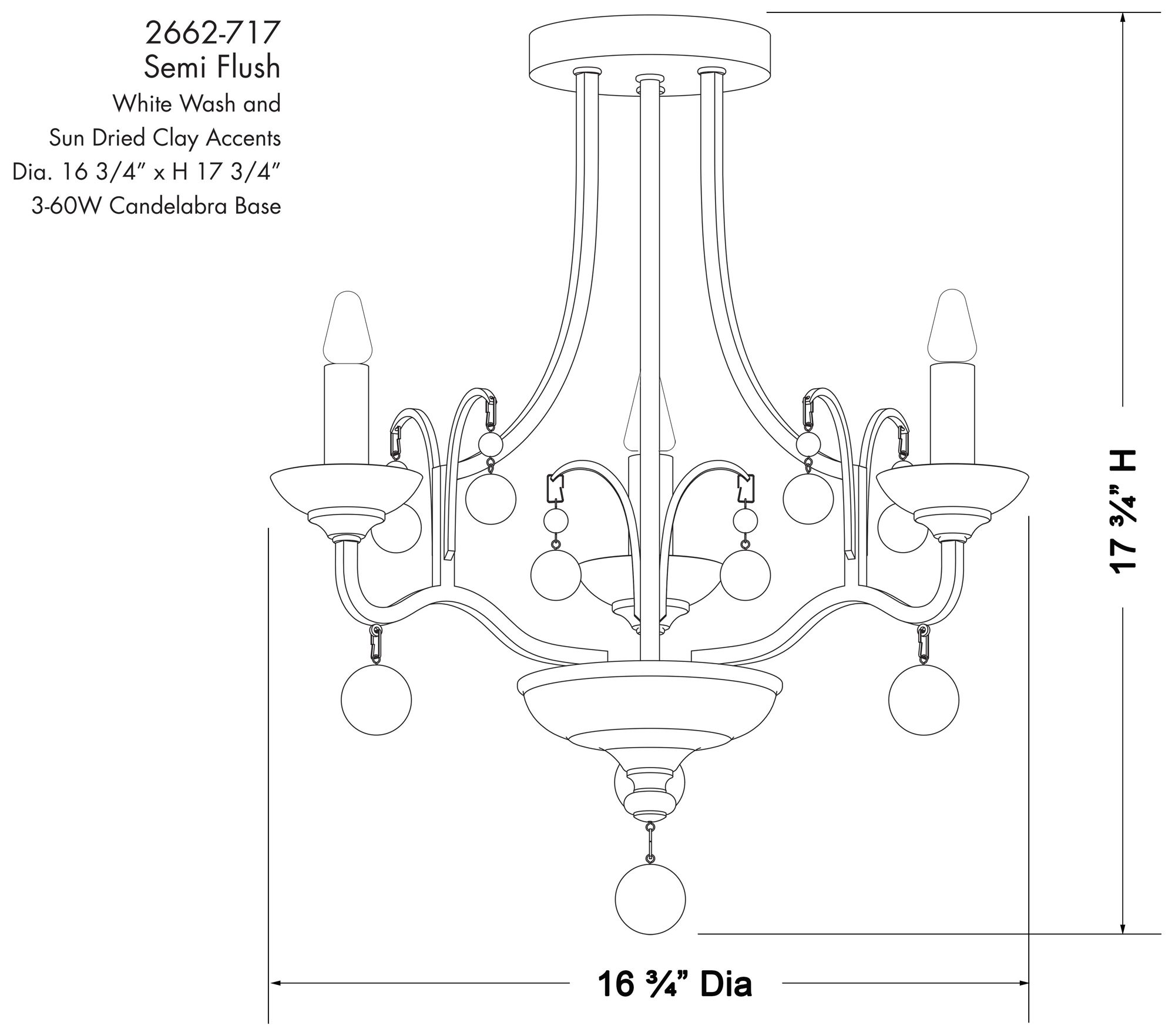 Minka-Lavery Colonial Charm 3-Light White Wash and Clay Semi Flush Mount
