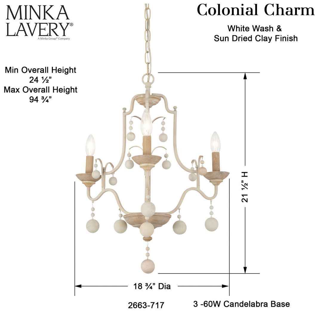 Image 7 Minka-Lavery Colonial Charm 3-Light White Wash and Sun Clay Chandelier more views