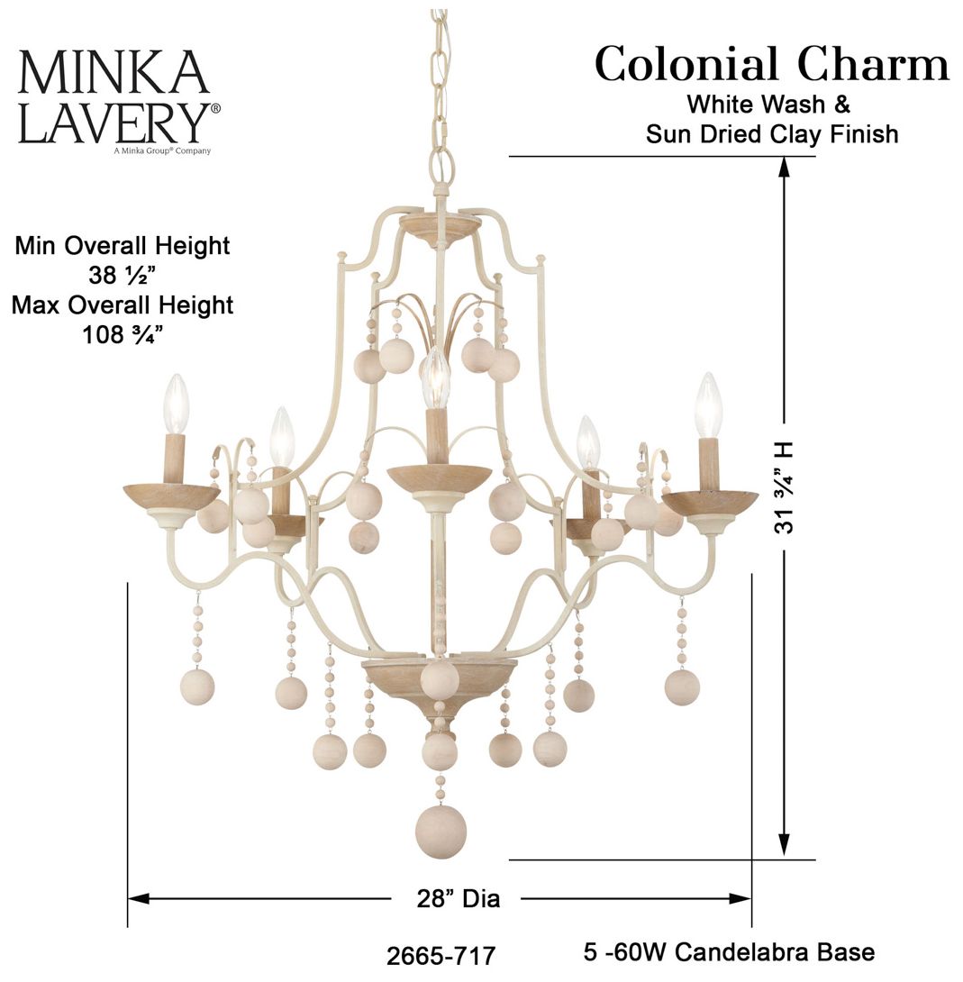 Minka-Lavery Colonial Charm 5-Light White Wash and Sun Clay Chandelier